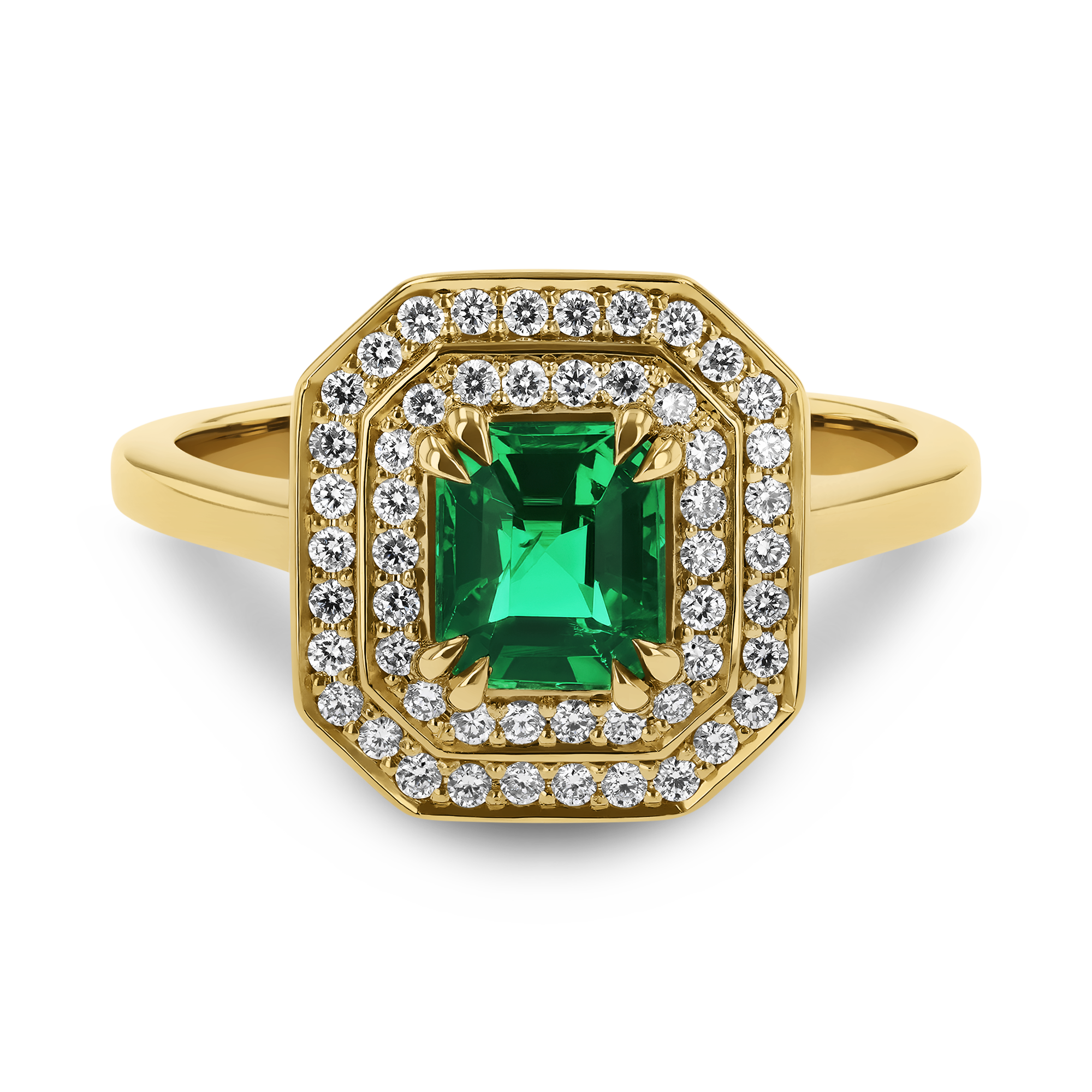 0.69ct Emerald and Diamond Double Halo Cluster Ring Emerald & Brilliant Cut, Claw Set_2