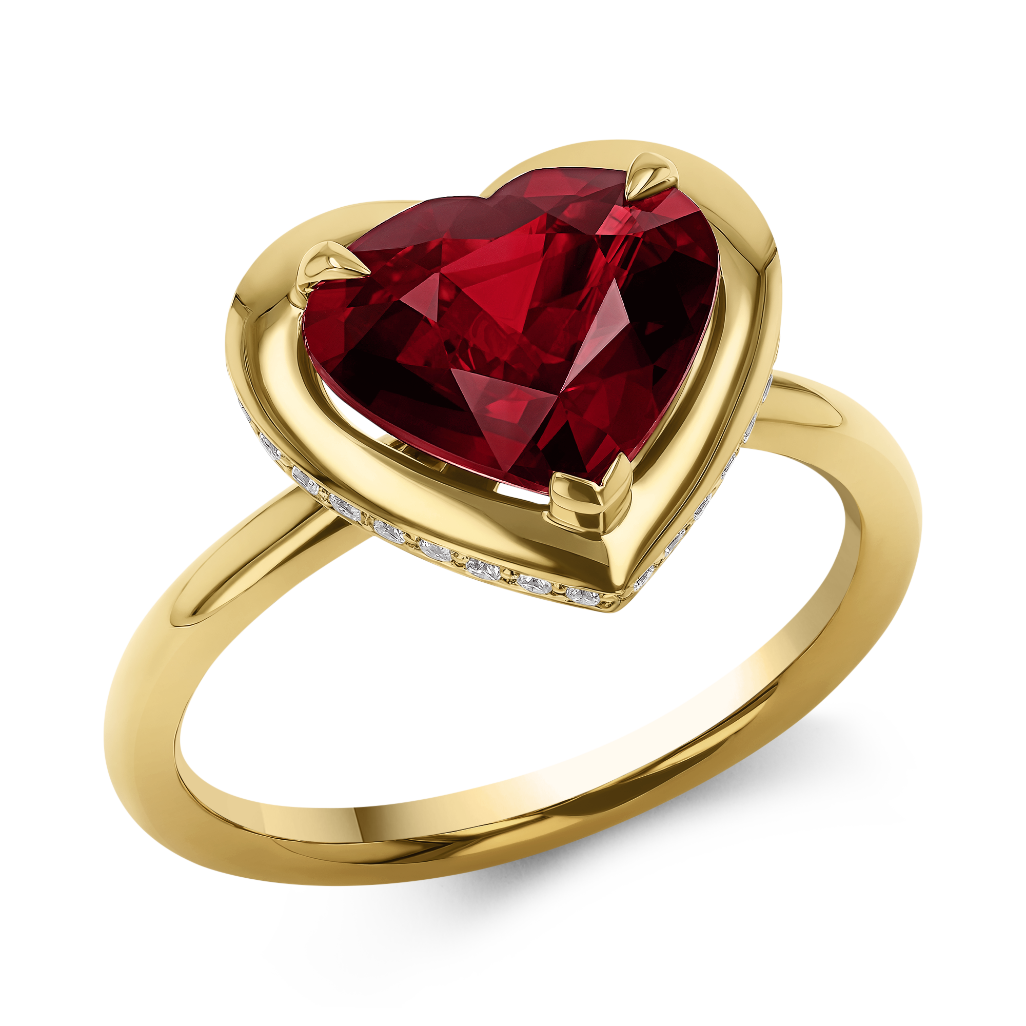 Skimming Stone 3.01ct Heartshape Mozambique Ruby and Diamond Ring Heartshape, Claw set_1