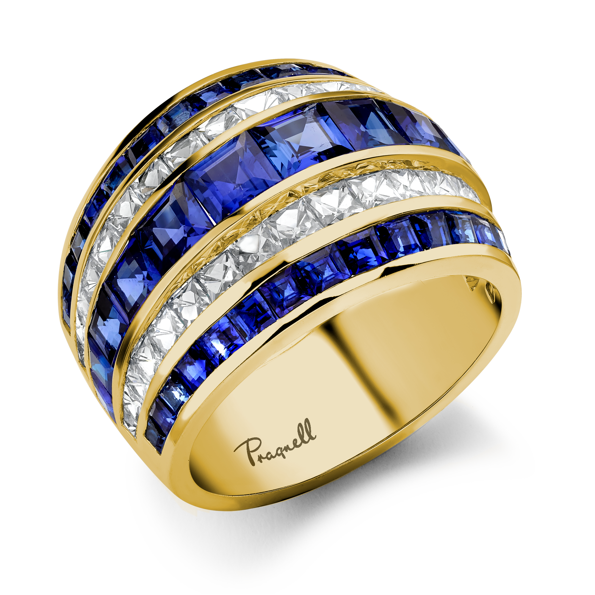 Manhattan Classic Sapphire & Diamond Ring Carre & French Cut, Channel Set_1