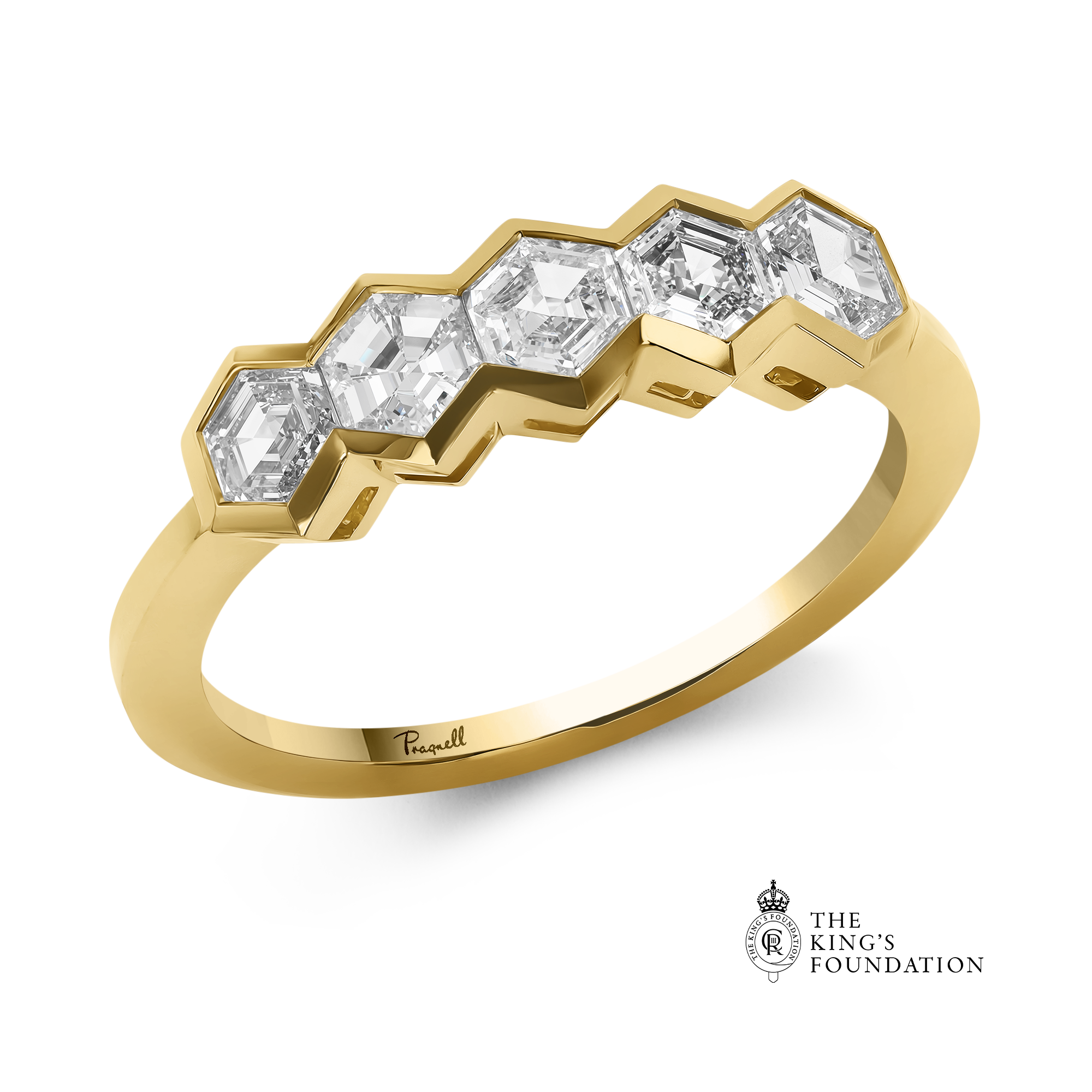 Honeycomb 0.88ct Diamond Five Stone Ring Hexagonal Cut, Rubover Set_1