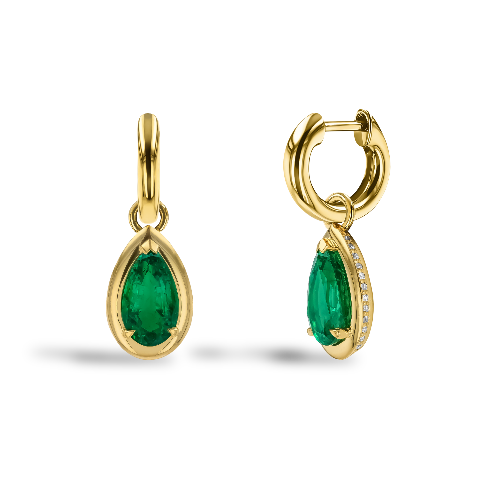 Pear Cut 3.76ct Zambian Emerald and Diamond Drop Earrings Pear Cut, Claw Set_1