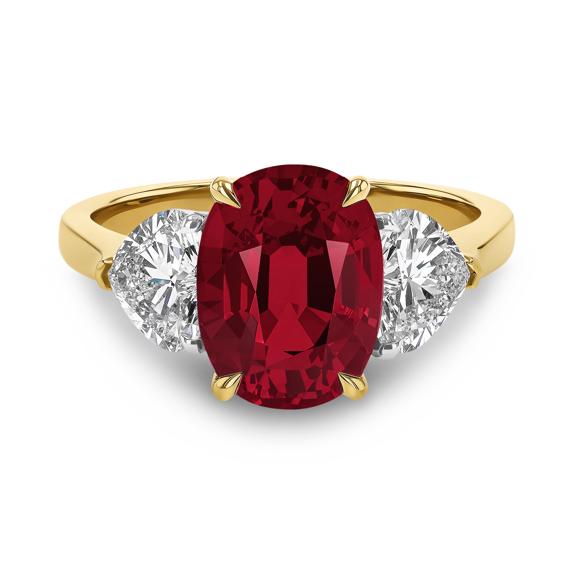 Mozambique Oval Cut Ruby Ring with Diamond Shoulders Oval Cut, Four Claw Set_2