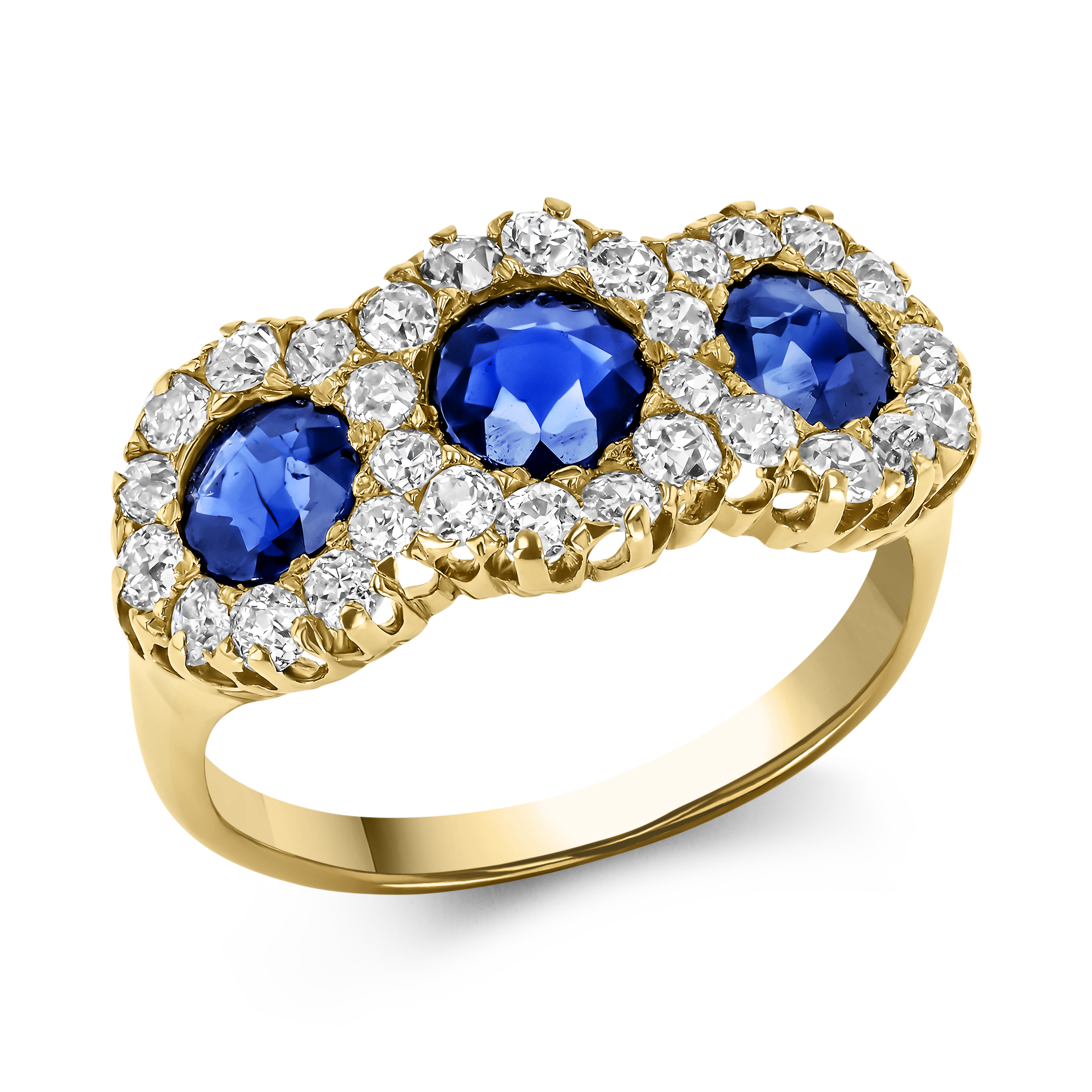 Old Cut Sapphire and Diamond Three Stone Ring Old Cut, Claw Set_1