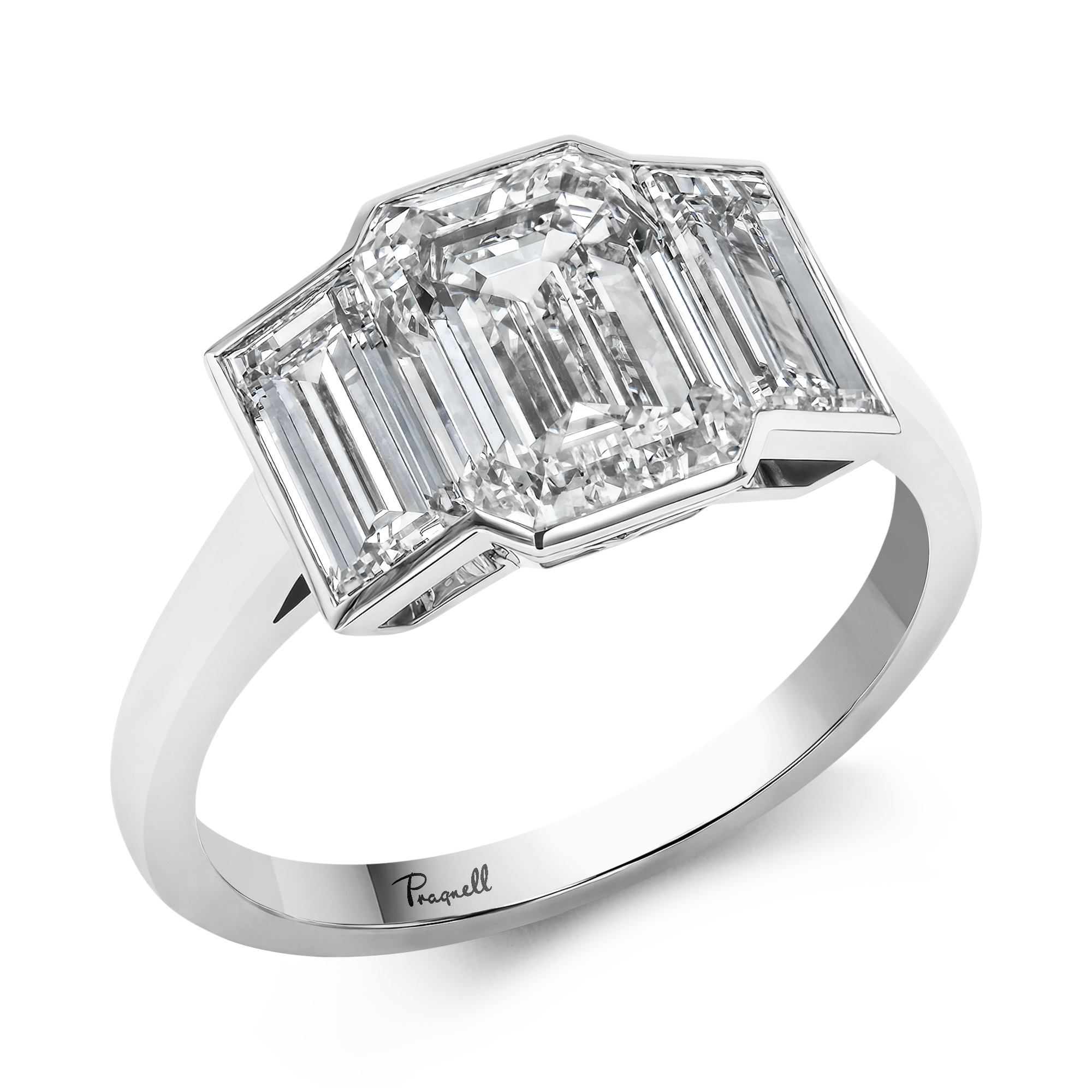 Kingdom 3.58ct Diamond Three Stone Ring Emerald Cut, Rubover Set_1