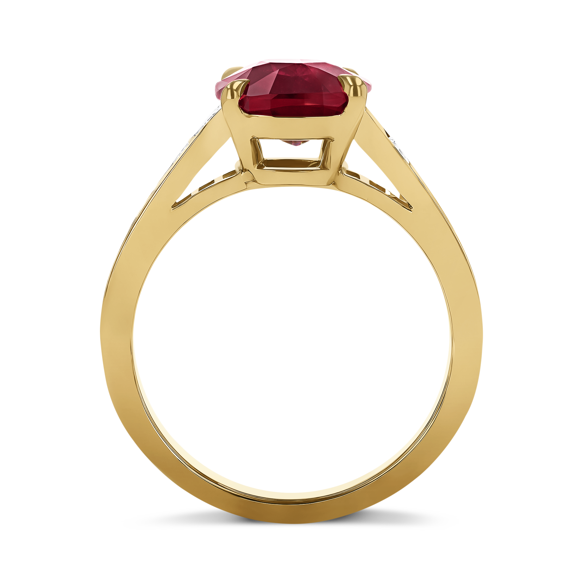 Cushion Cut 3.53ct  Mozambique Ruby and Diamond Ring Cushion & Tapered Baguette Cut, Claw Set_3