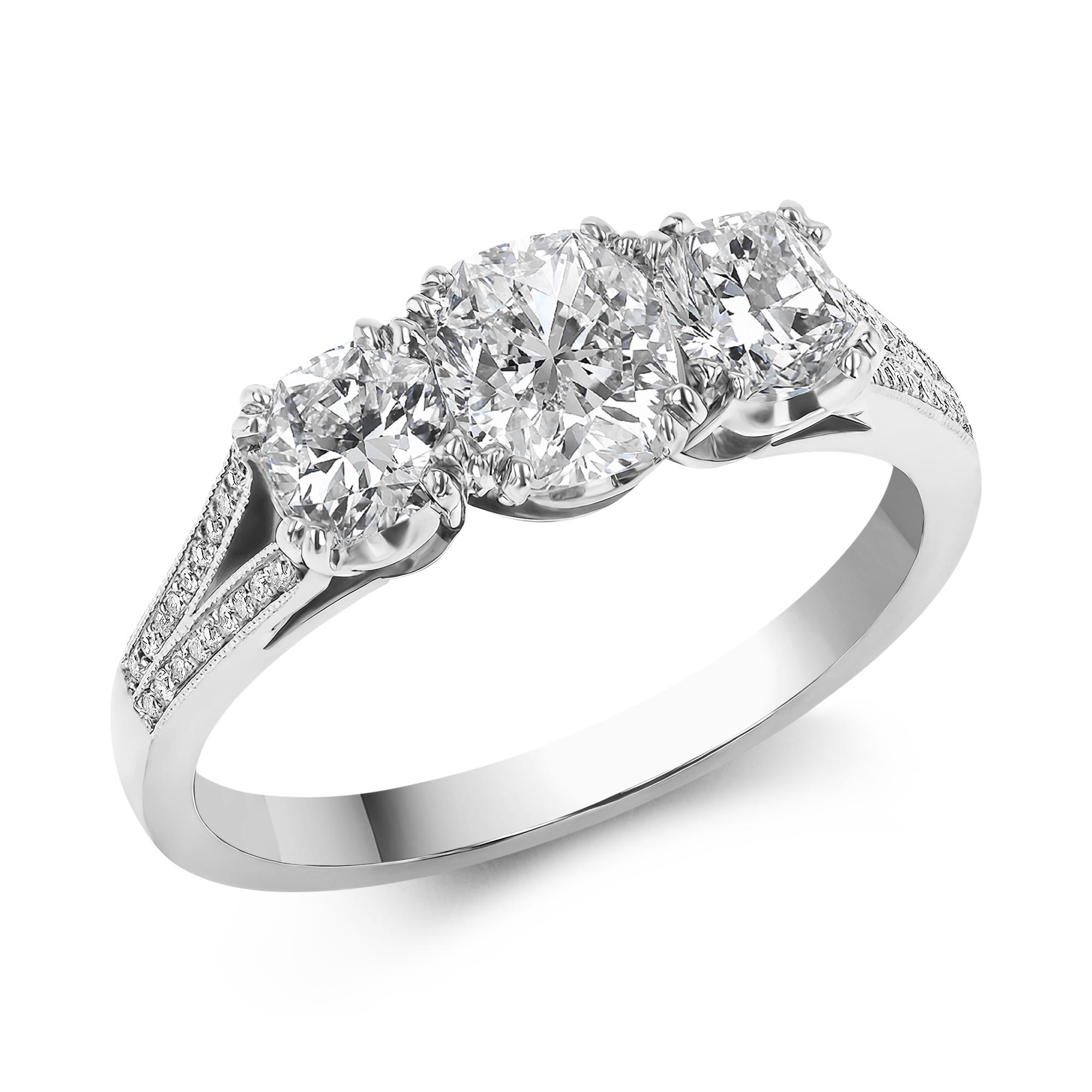 Imperial 1.70ct Diamond Three Stone Ring Cushion Cut, Claw Set_1