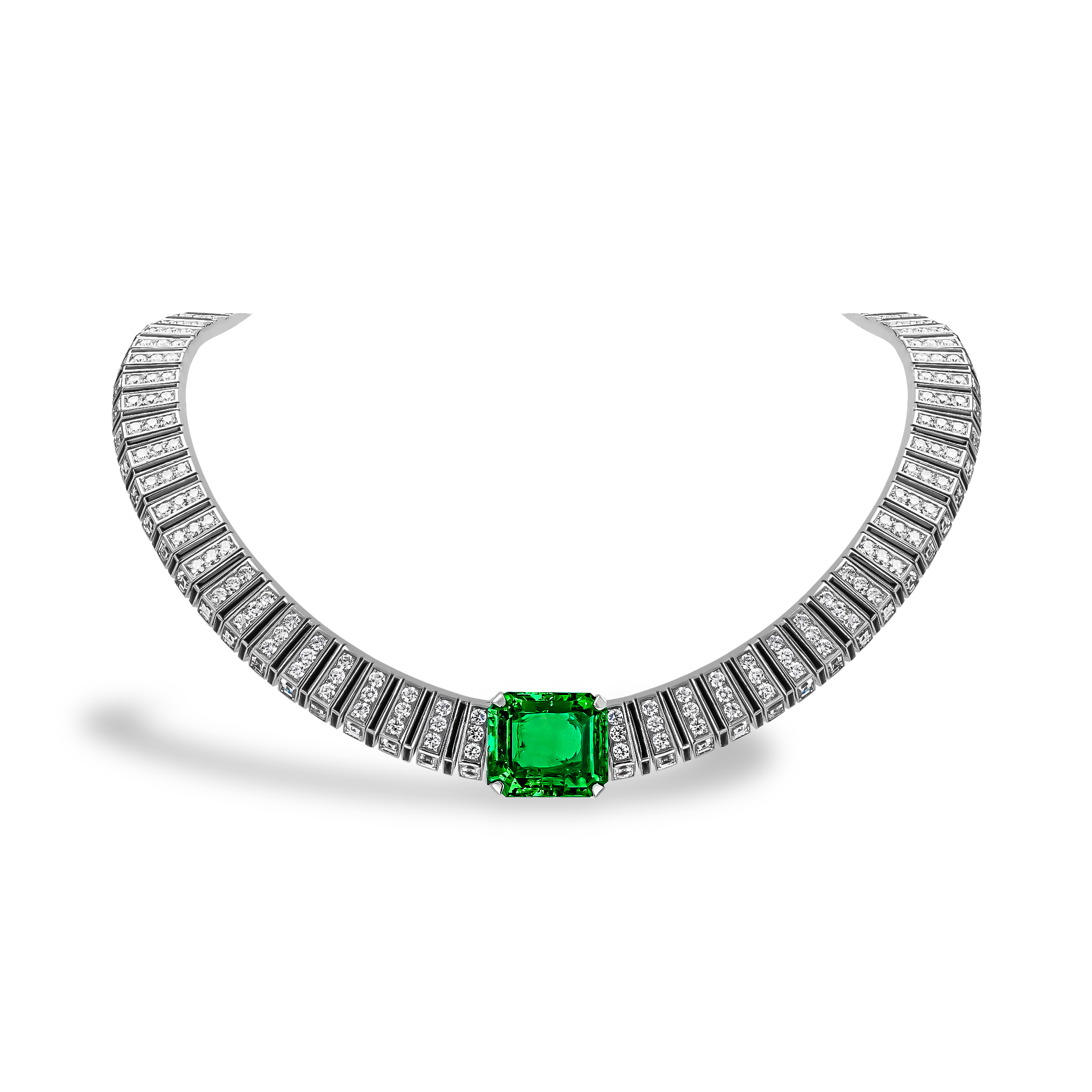 Masterpiece 18.99ct Muzo Emerald, Diamond and Onyx Collar Emerald Cut, Claw Set_1