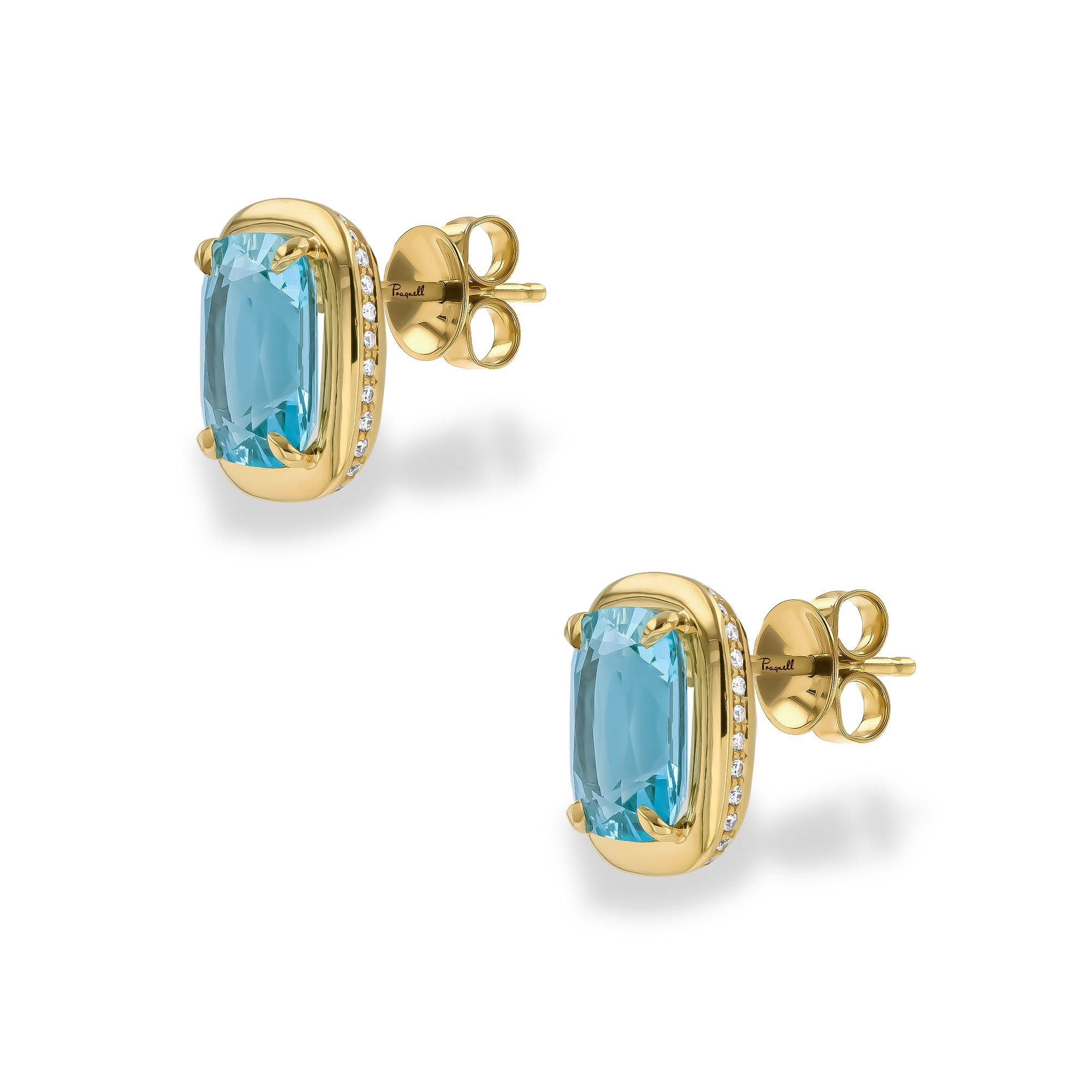 Skimming Stone 4.86ct Lukusuzi Aquamarine and Diamond Earrings Cushion modern cut, Claw set_2