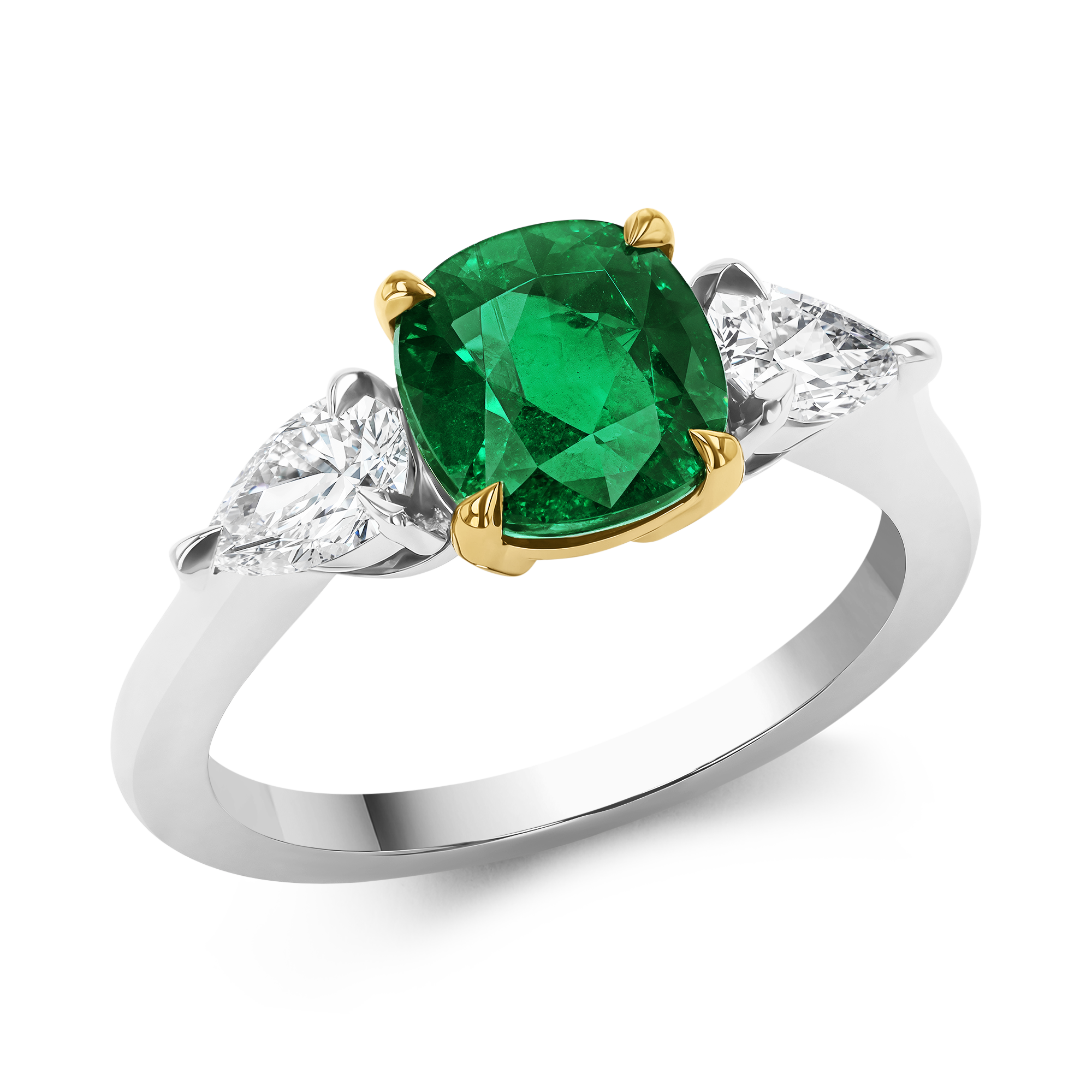 Cushion Cut 1.85ct Zambian Emerald and Diamond Ring Cushion Modern & Pear Cut, Claw Set_1