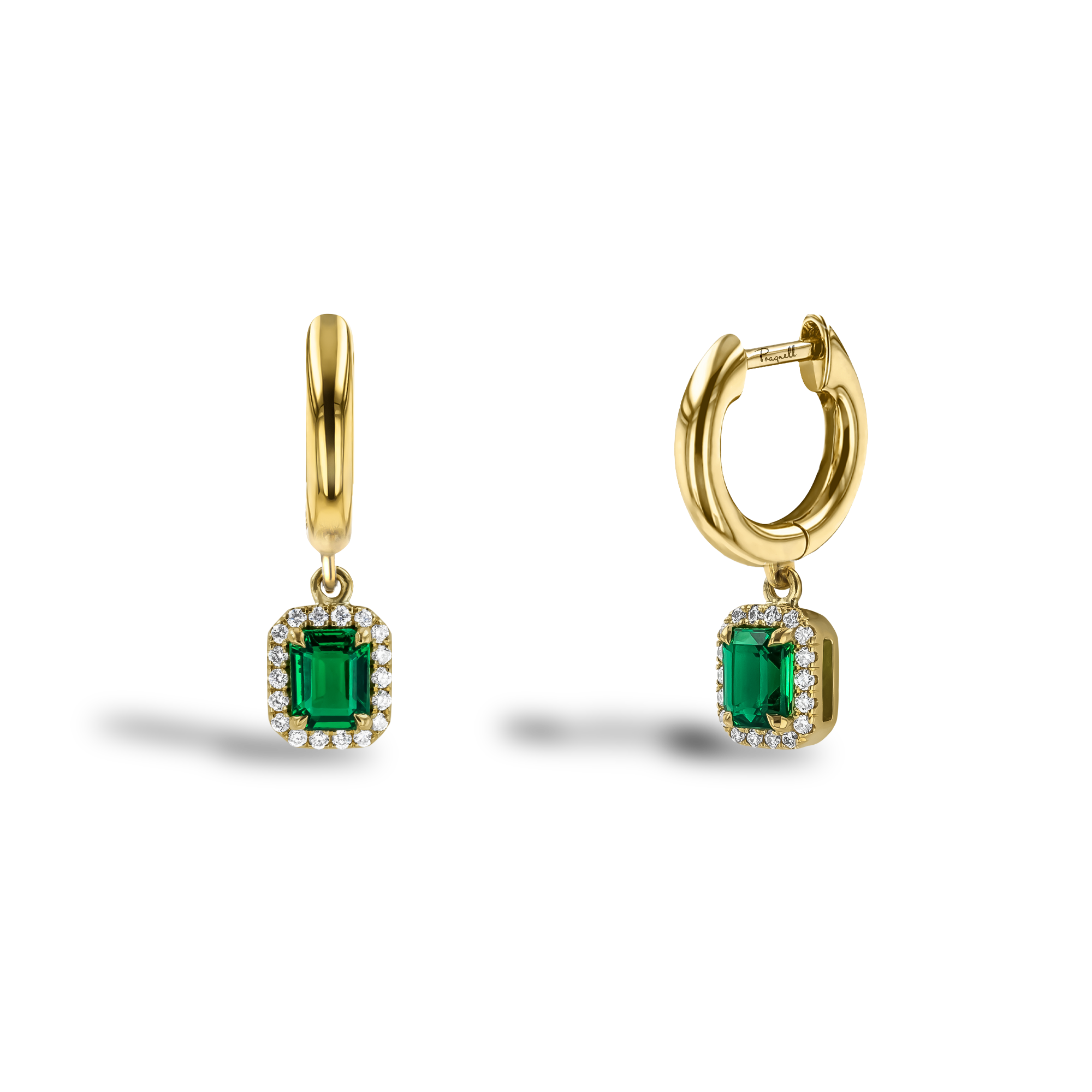 Octagonal Cut 1.05ct Emerald and Diamond Drop Earrings Octagonal Cut, Claw Set_1