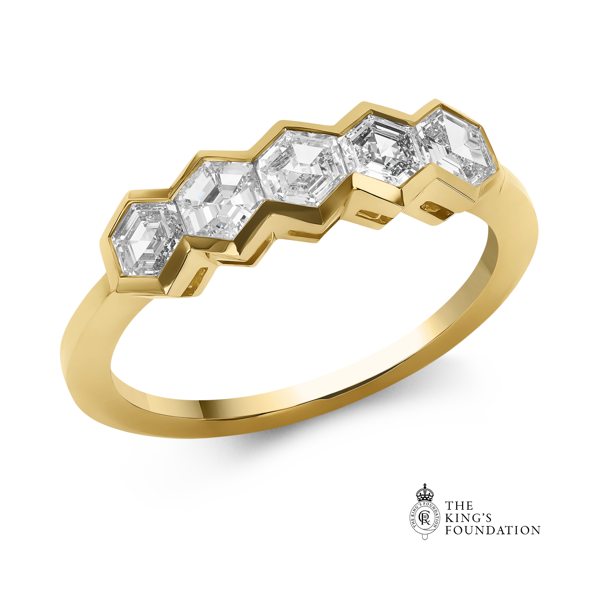 Honeycomb 0.88ct Diamond Five Stone Ring Hexagonal Cut, Rubover Set_1