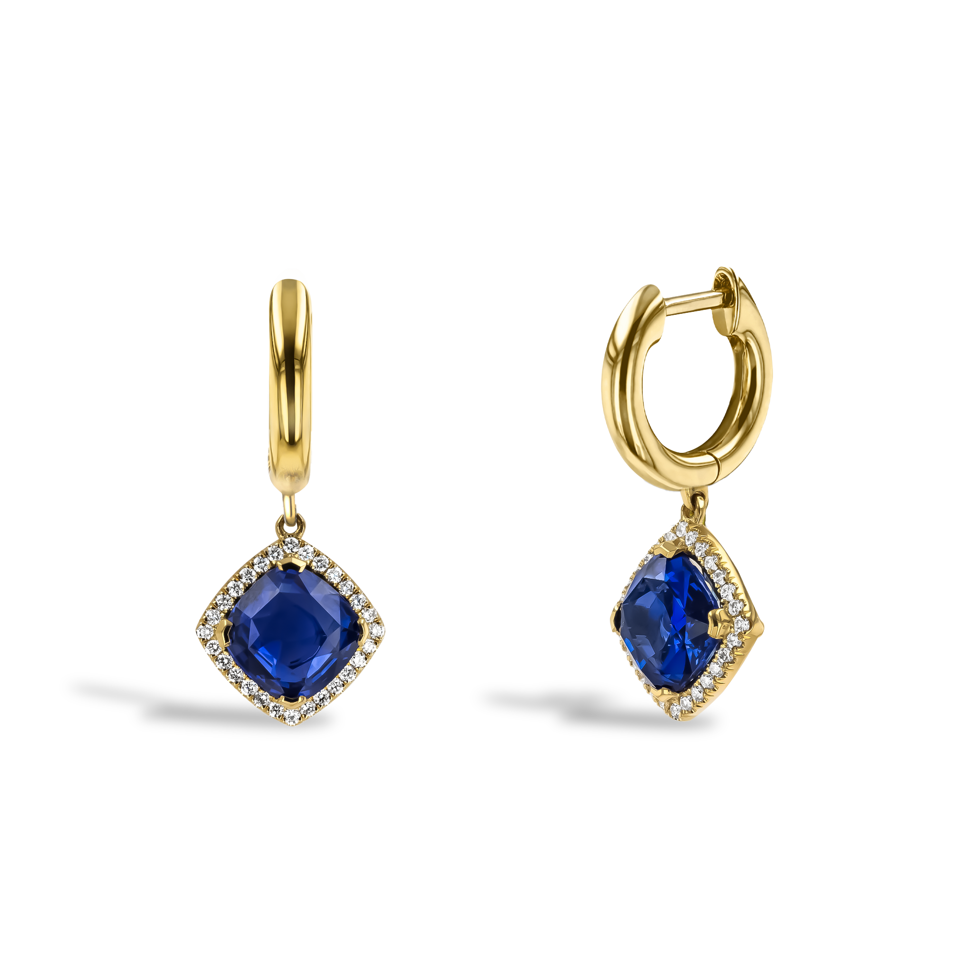 Madagascan 2.37ct Sapphire and Diamond Cluster Drop Earrings Cushion modern cut, Claw set_1