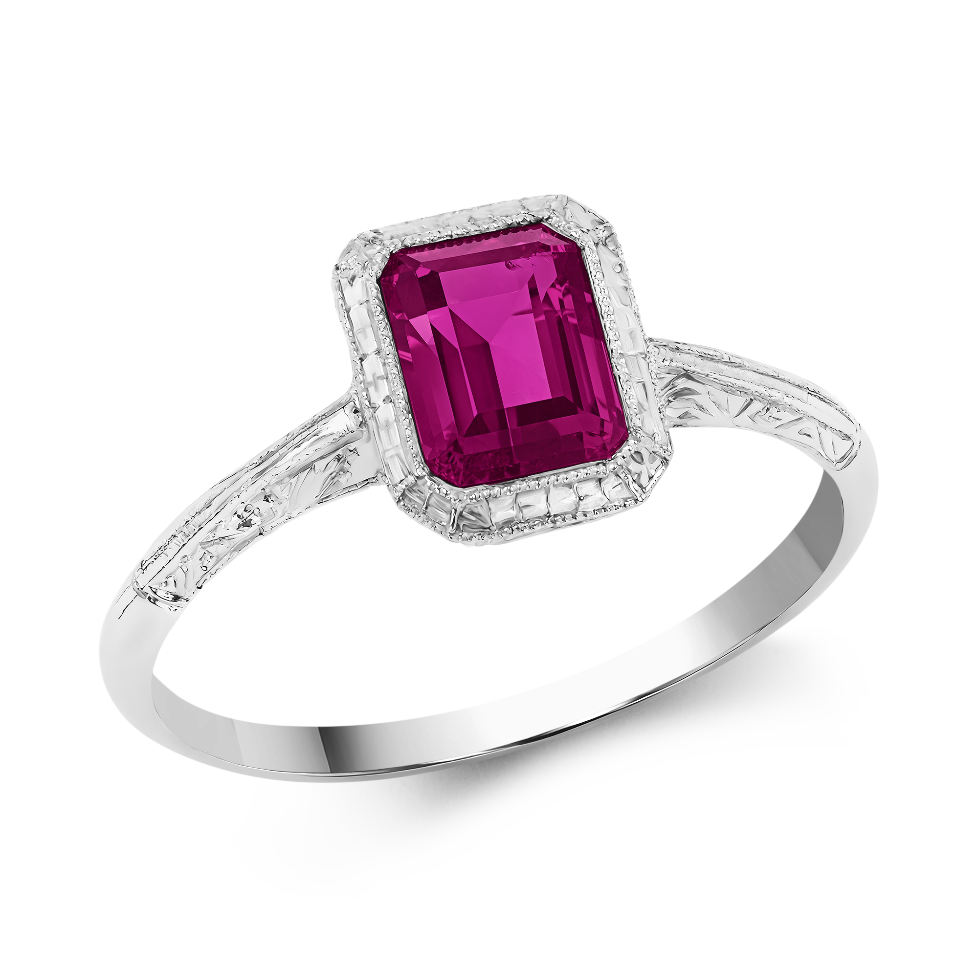 Edwardian 1.41ct Burmese Ruby Solitaire Ring Emerald Cut, Millegrain Set_1