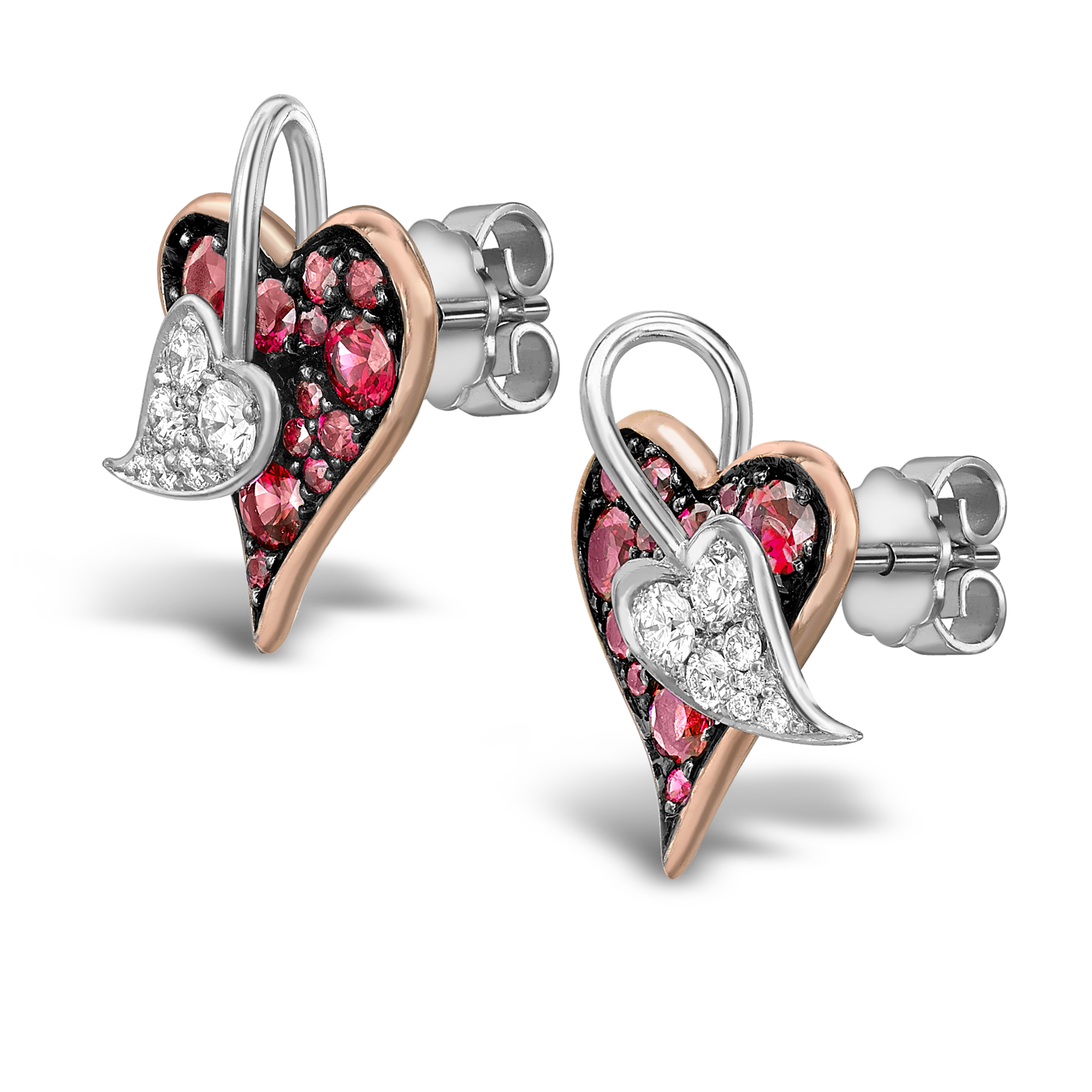 Entwined Hearts Ruby and Diamond Stud Earrings Brilliant cut, Claw set_2