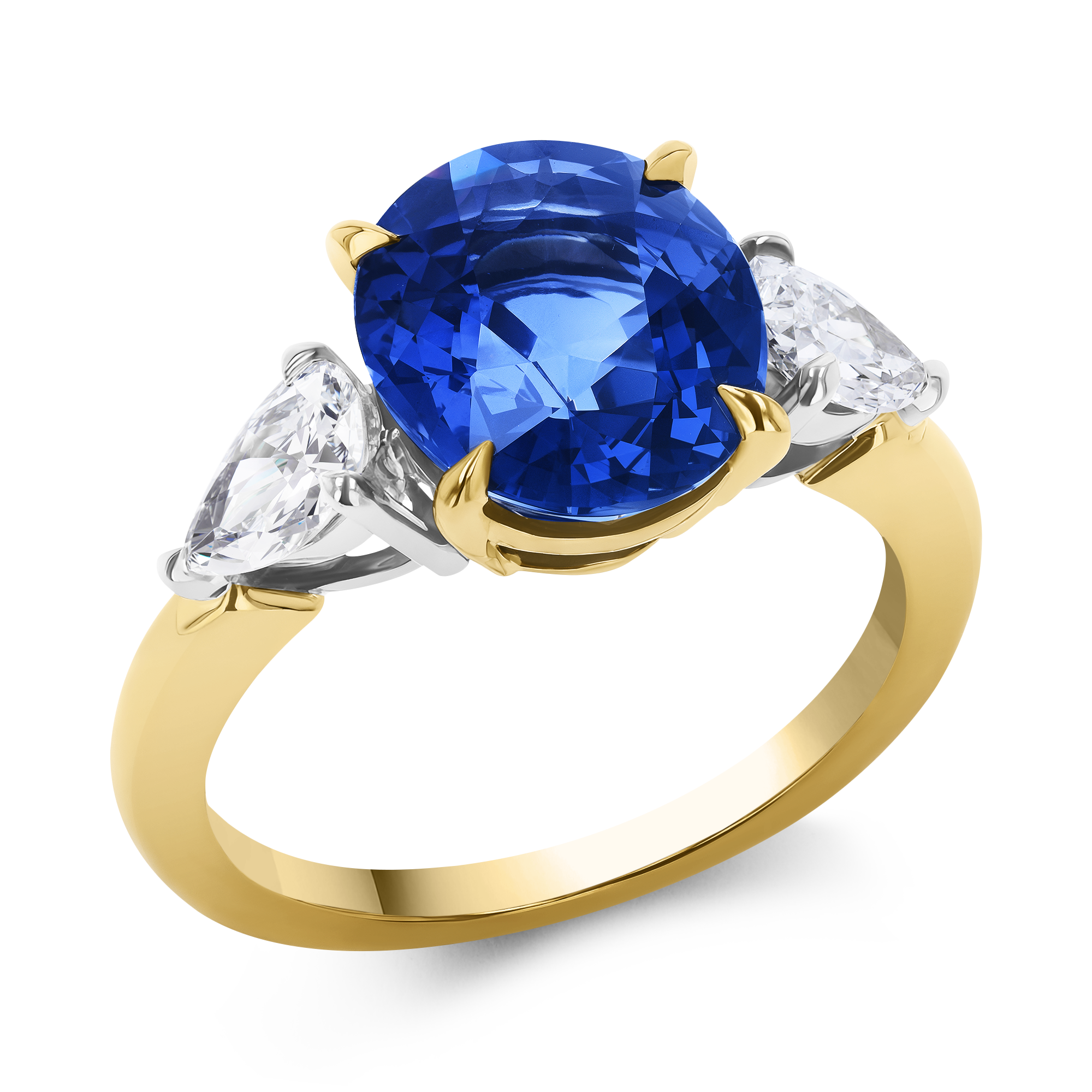 4.43ct Sri Lankan Sapphire and Diamond Three Stone Ring Oval & Pear Cut, Claw Set_1