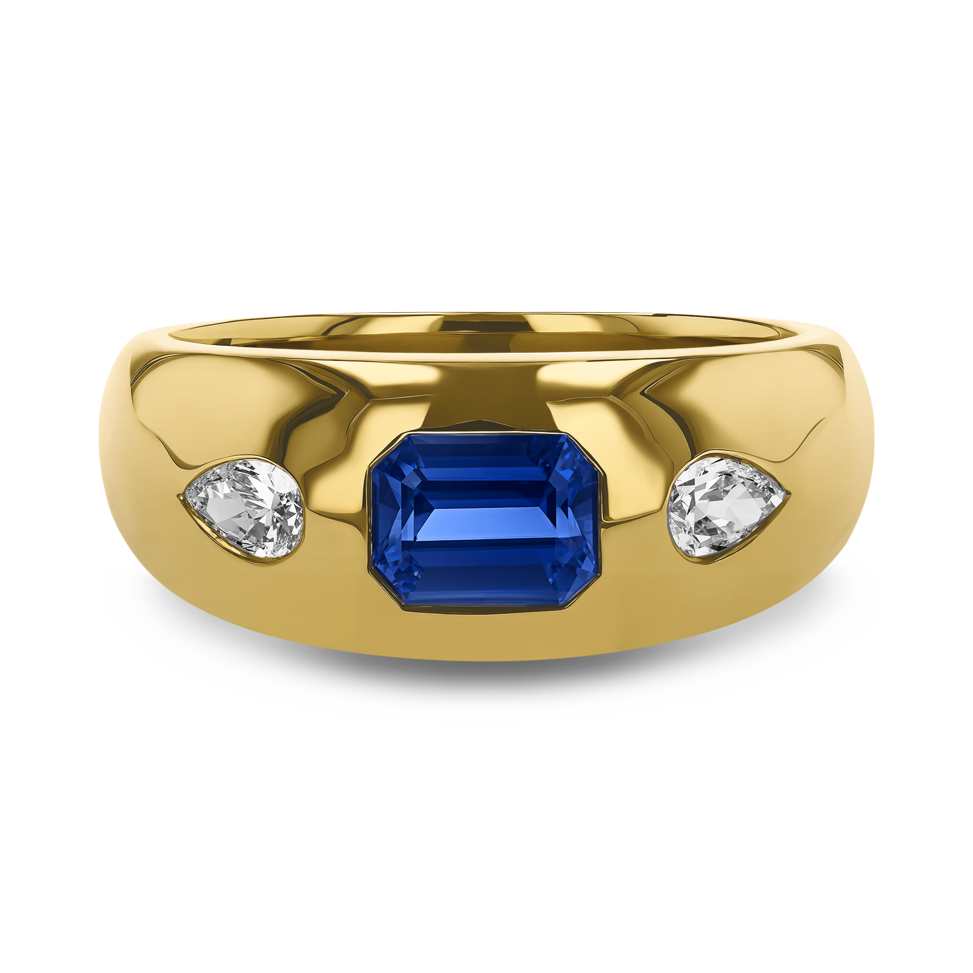 Stellar 1.29ct Sapphire and Diamond Bombé Ring Emerald Cut, Rubover Set_2