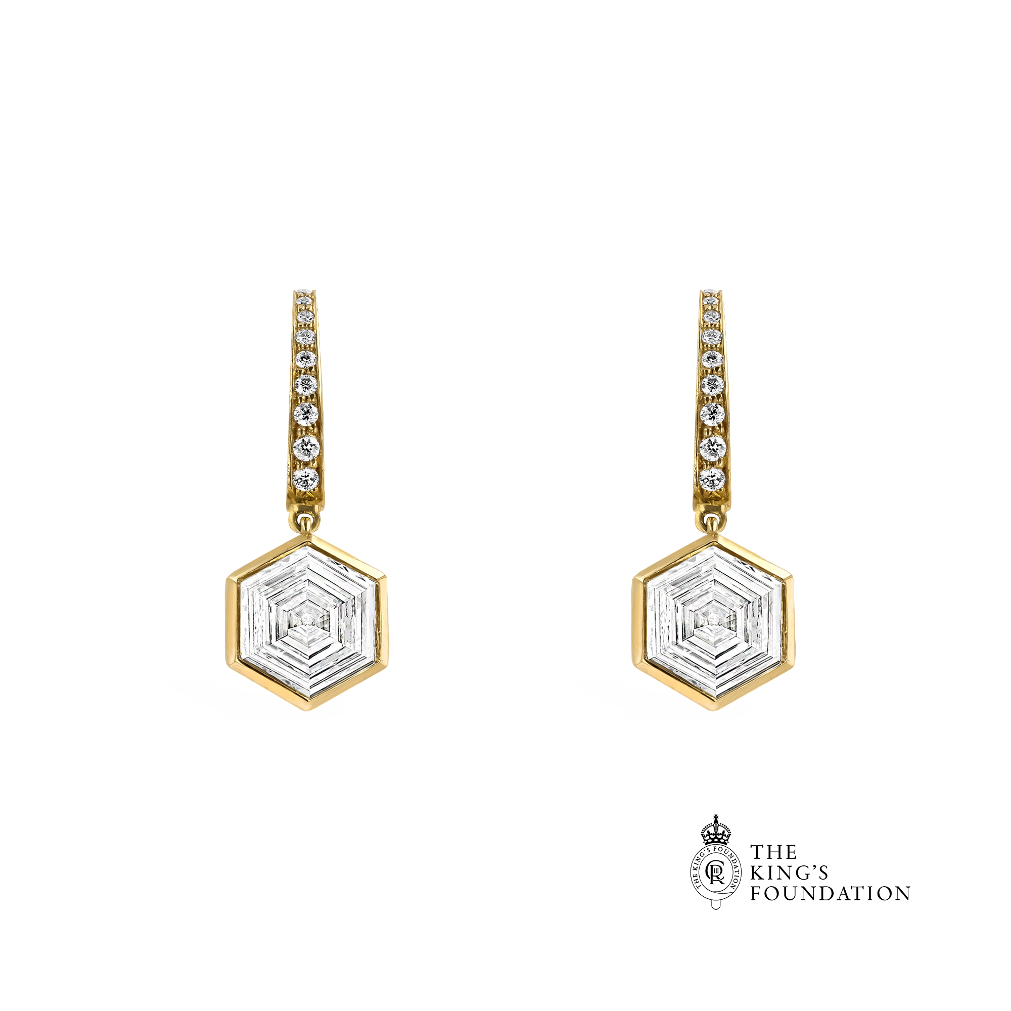 Honeycomb Diamond Drop Earrings Hexagonal Cut, Rubover Set_1
