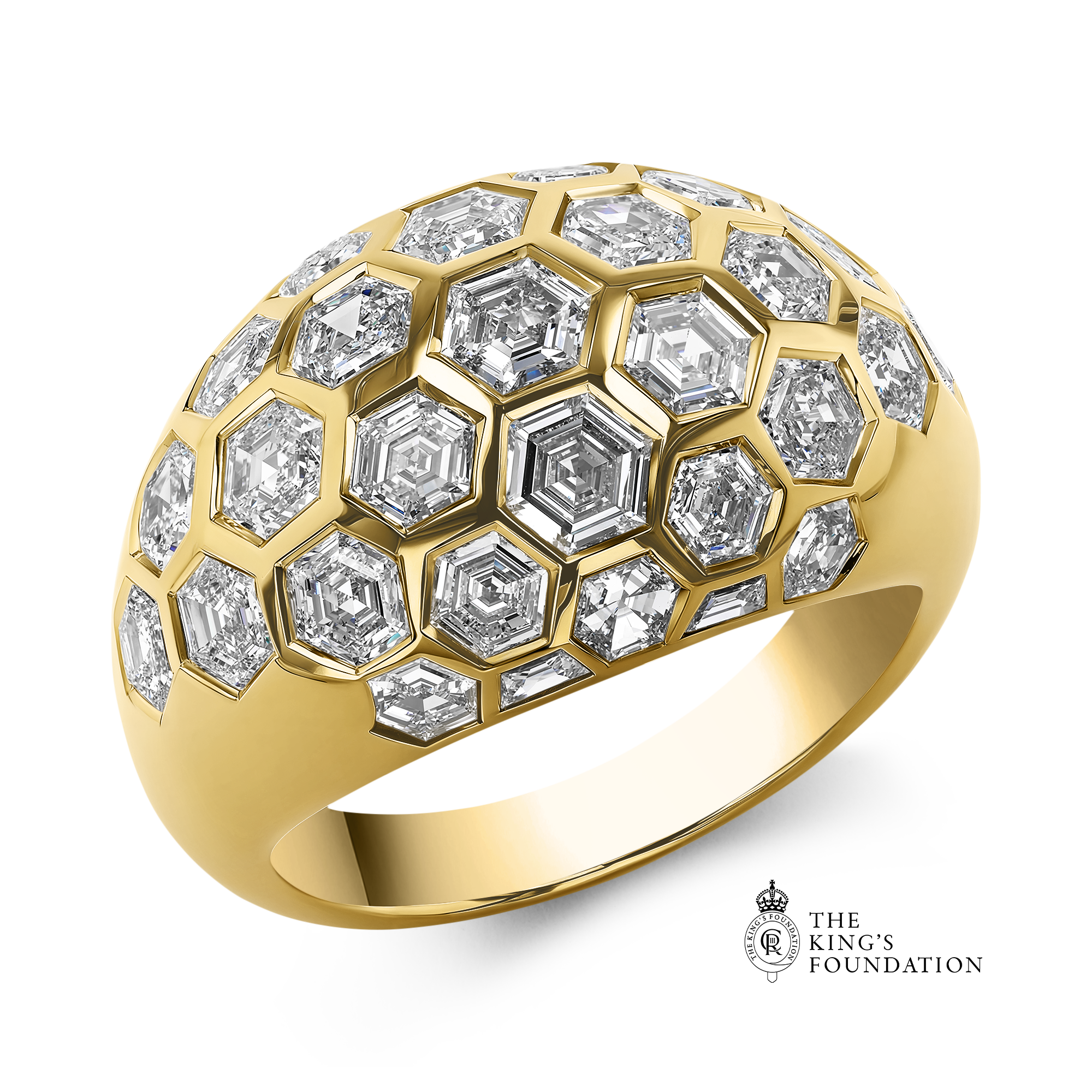 Honeycomb 3.54ct Diamond Bombé Ring Hexagonal Cut, Rubover Set_1