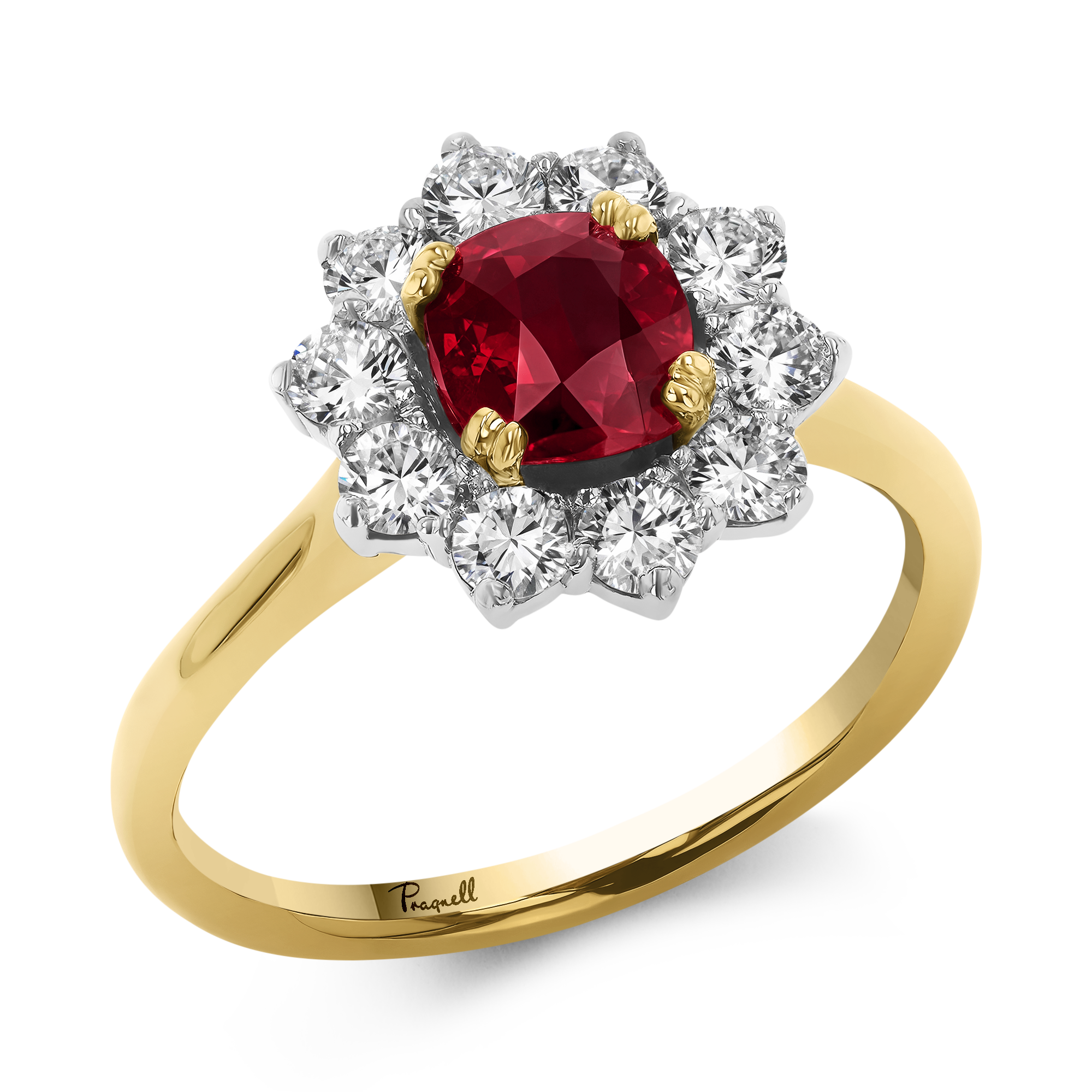 Cushion Cut 1.15ct Mozambique Ruby and Diamond Cluster Ring Cushion modern cut, Claw set_1