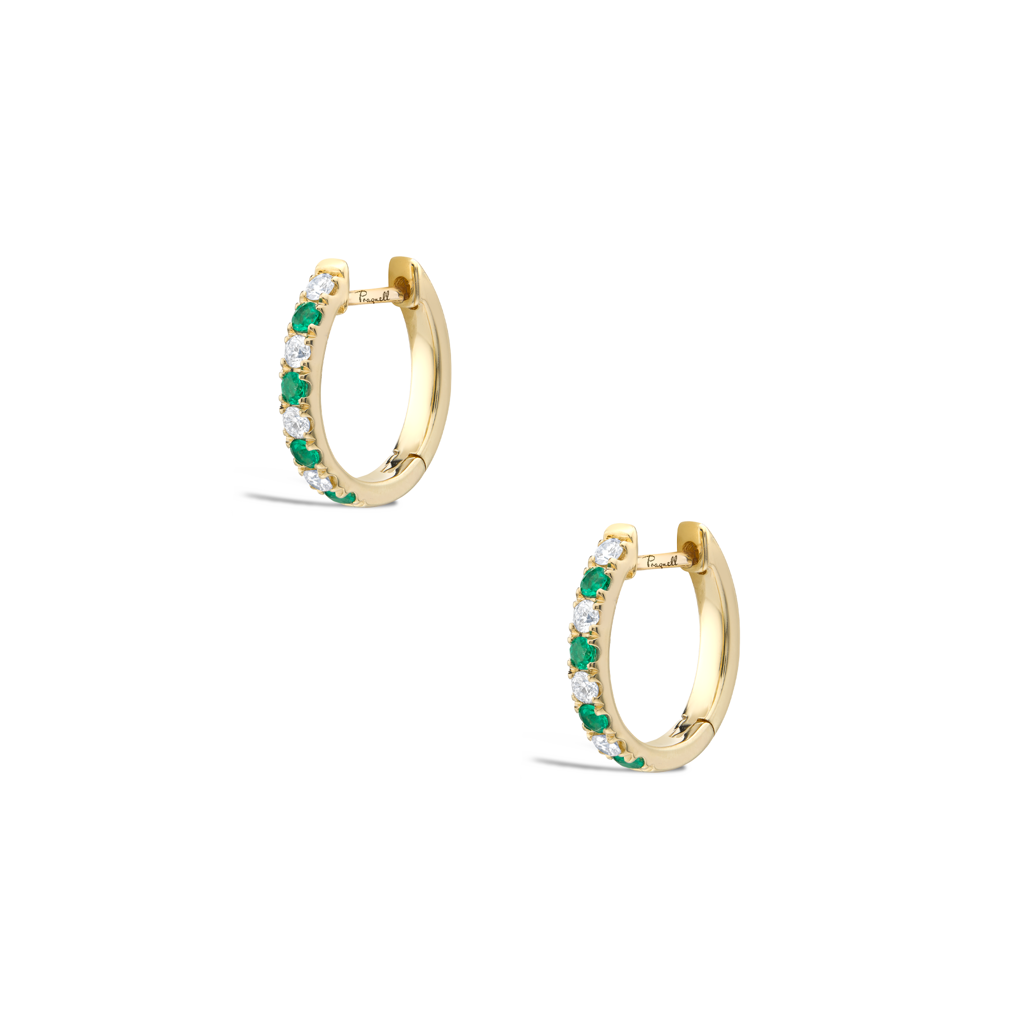 Emerald & Diamond Half Hoop Earrings Brilliant cut, Claw set_3