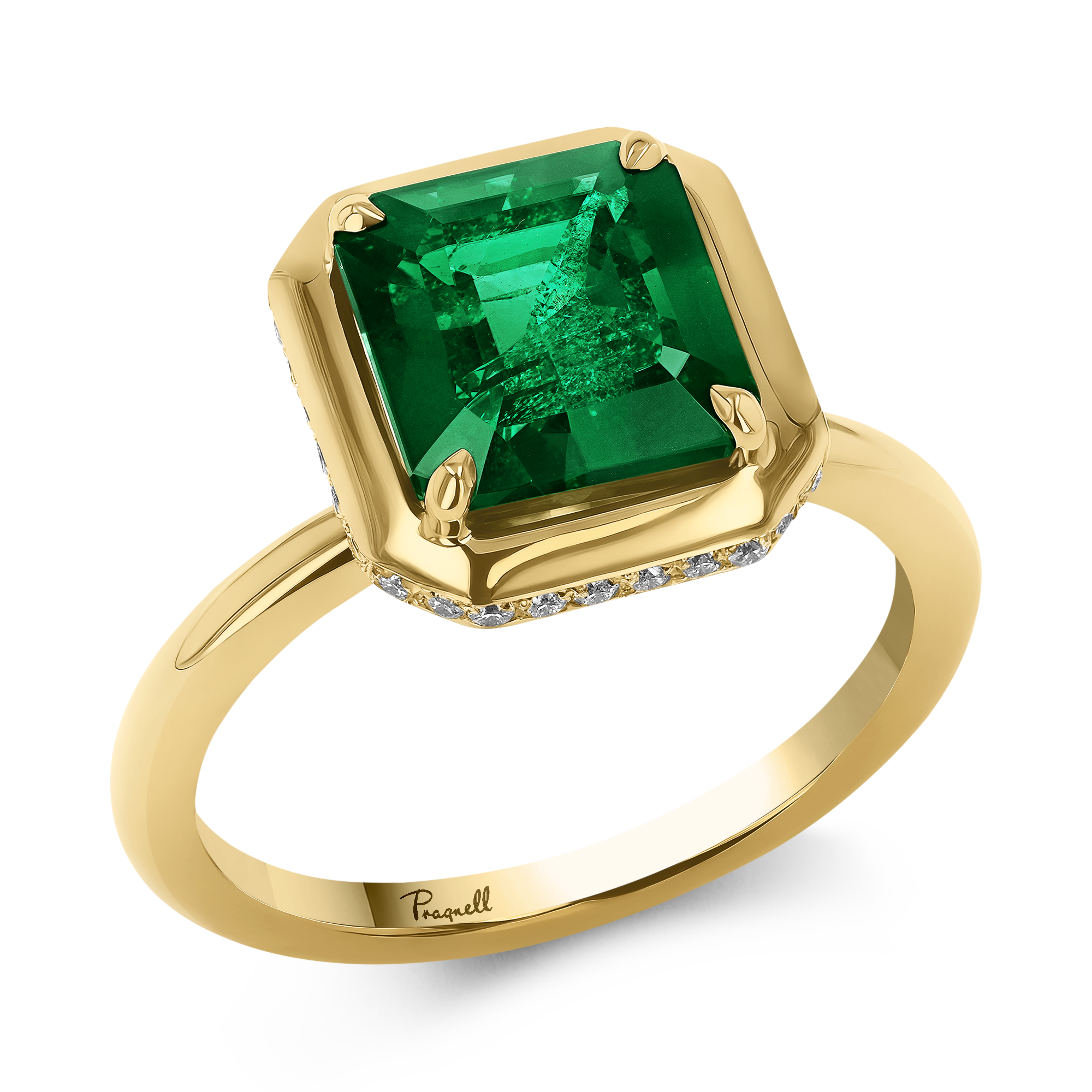 Skimming Stone 2.94ct Emerald and Diamond Solitaire Ring Octagon Cut, Claw Set_1