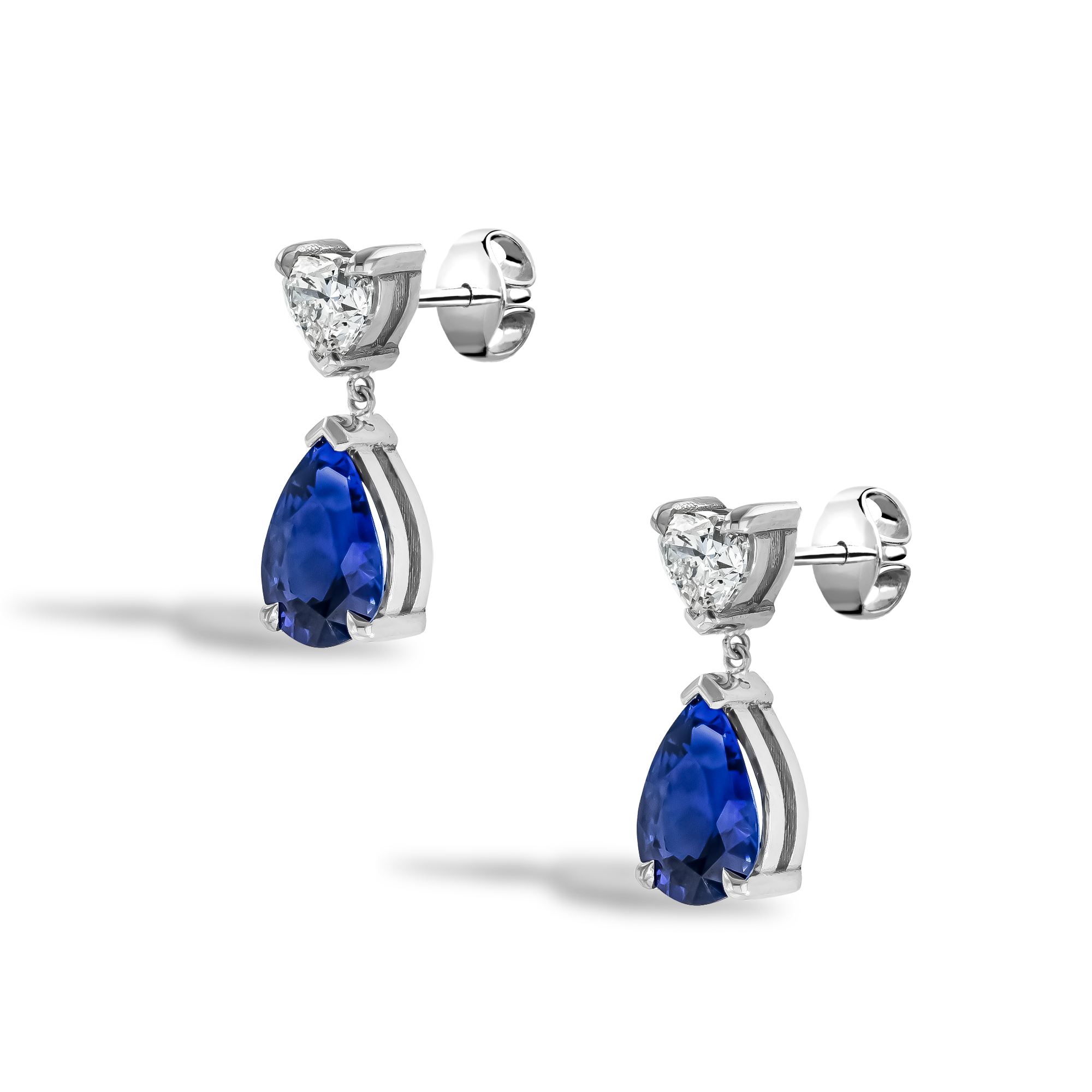 Pearshape 2.37ct Sapphire and Heart Diamond Drop Earrings Pear & Heart Cut, Claw Set_2