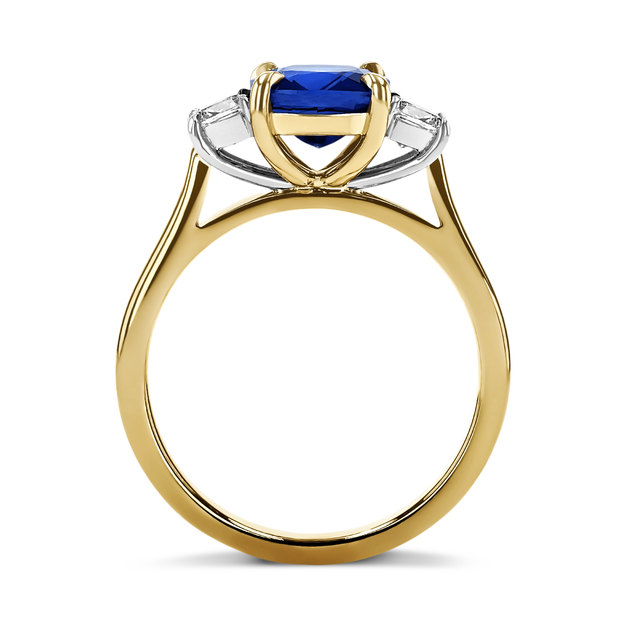 Classic 2.56ct Sapphire and Diamond Three Stone Ring Cushion Cut, Claw Set_3