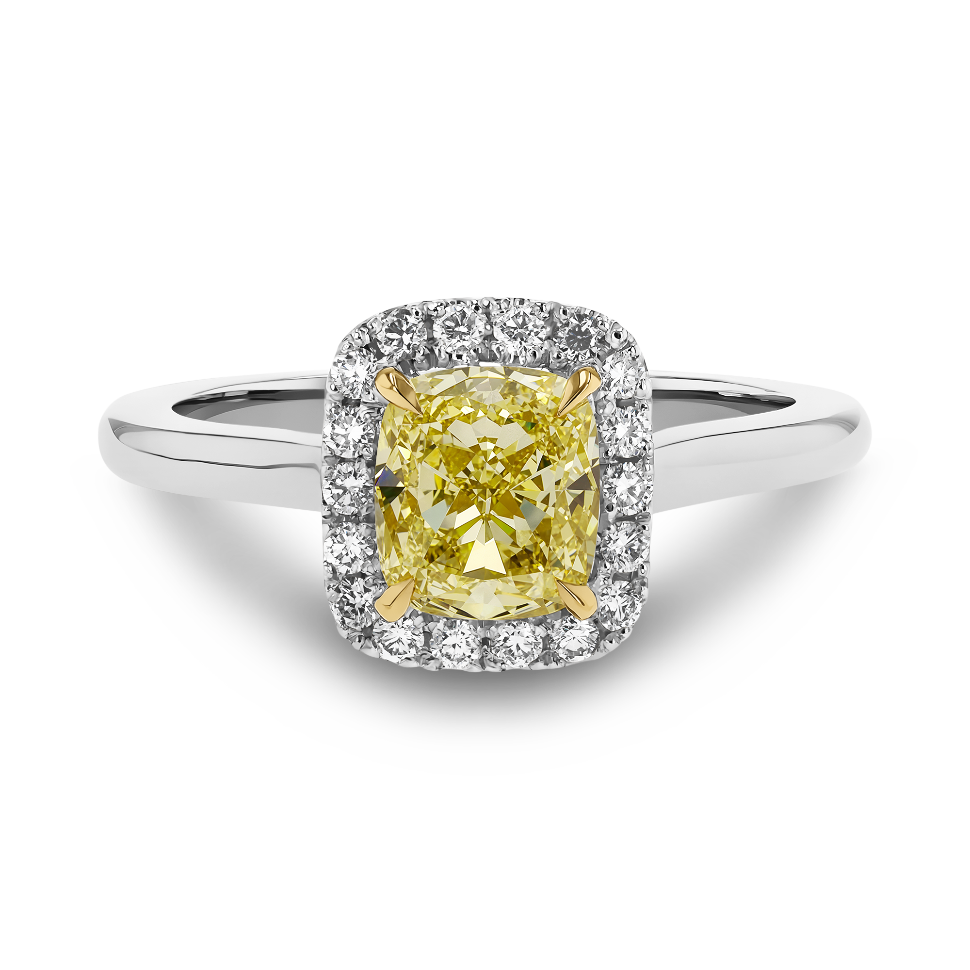 Cushion Cut 1.30ct Kimberley Fancy Yellow Diamond Cluster Ring Cushion modern cut, Claw set_2