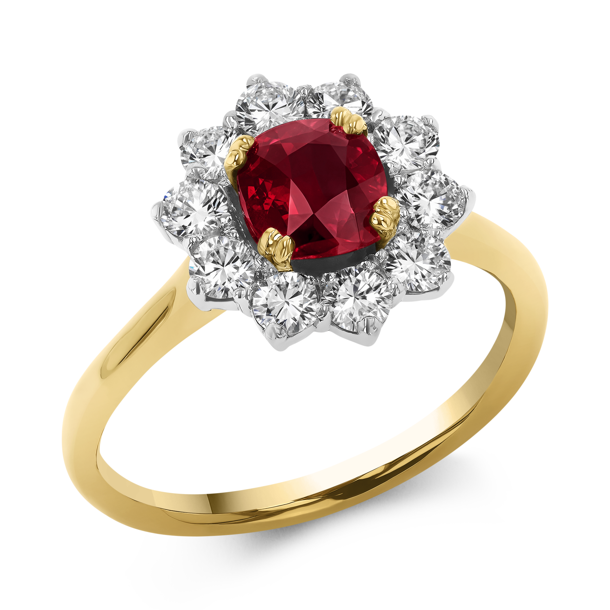 Cushion Cut 1.15ct Mozambique Ruby and Diamond Cluster Ring Cushion modern cut, Claw set_1