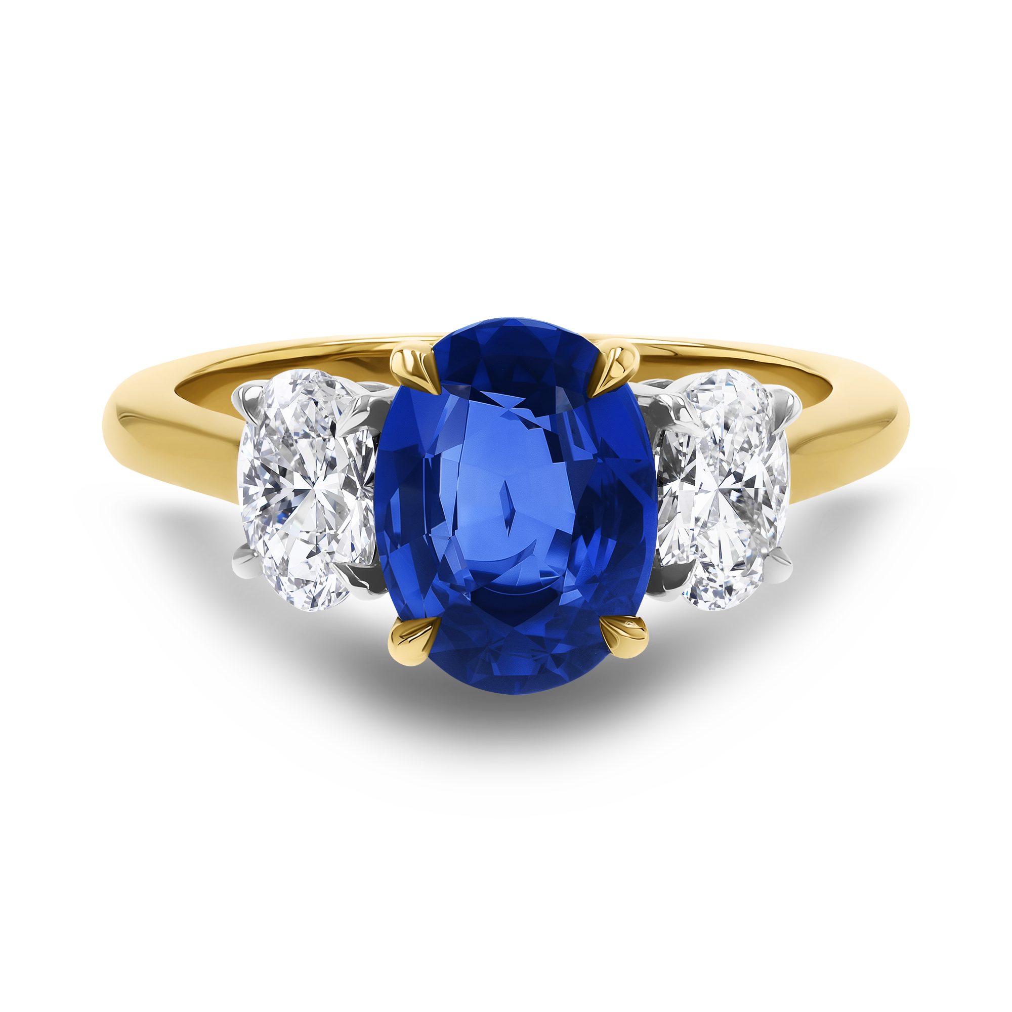 Oval Cut 2.56ct Sapphire and Diamond Three Stone Ring Oval Cut, Claw Set_2