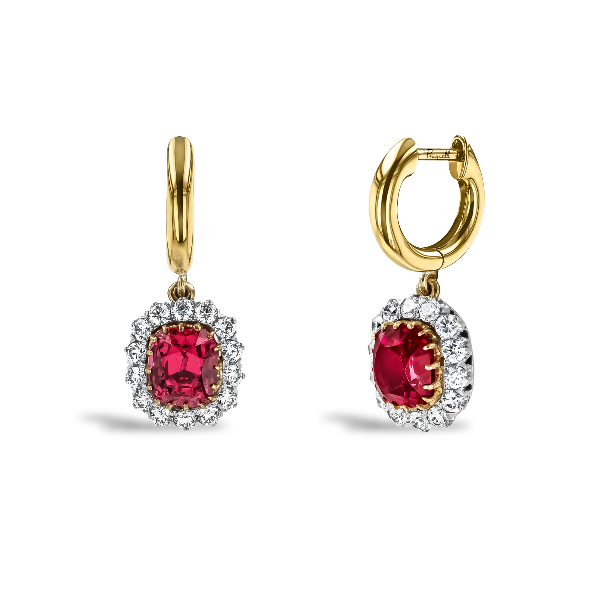 Cushion Cut 2.89ct Pink Spinel and Diamond Cluster Earrings Cushion modern cut, Claw set_1