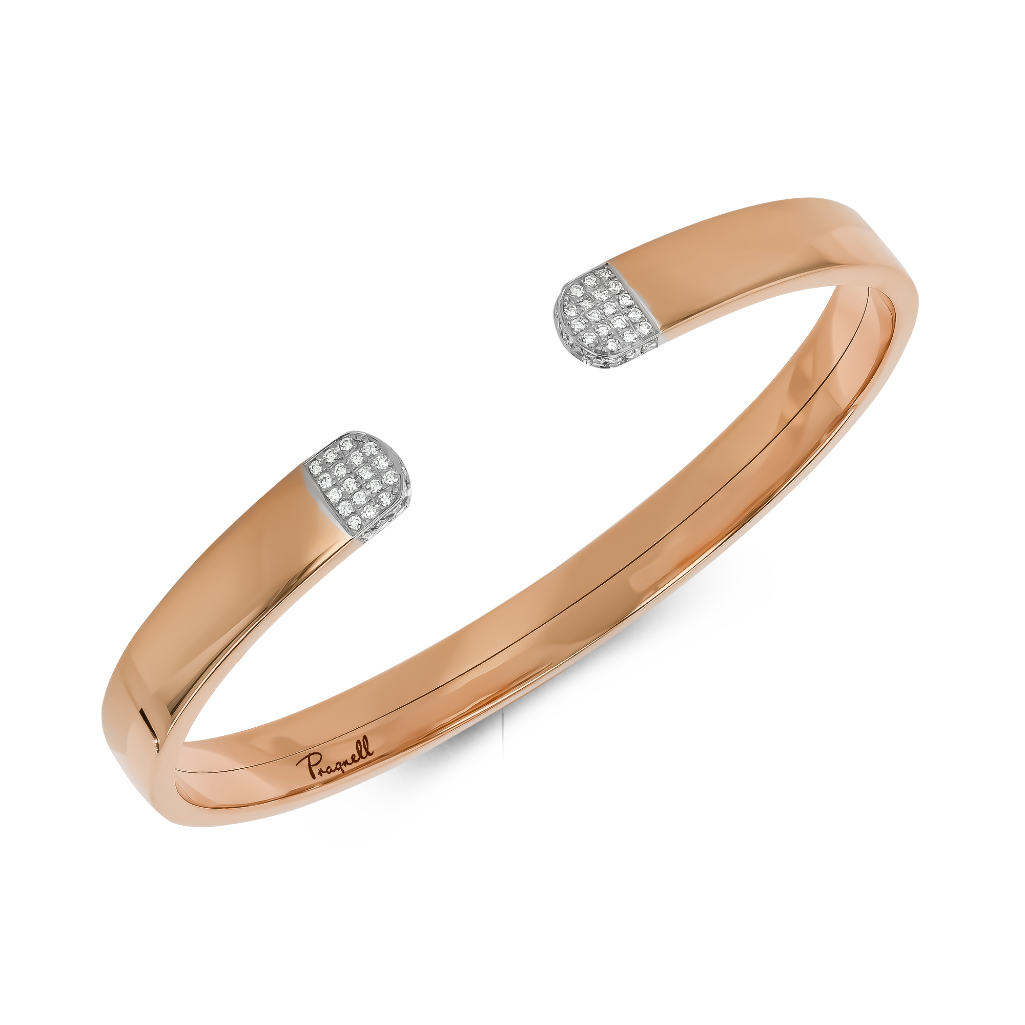 Plain Polished 7mm 0.26ct Diamond Open Bangle in 18ct Rose Gold Brilliant Cut, Pave Set_2