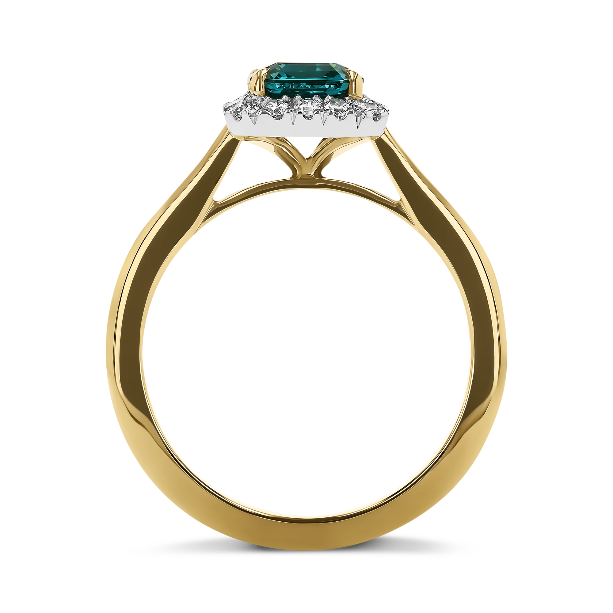 Octagonal Cut 0.95ct Namibian Indicolite Tourmaline and Diamond Ring Octagonal Cut, Claw Set_3