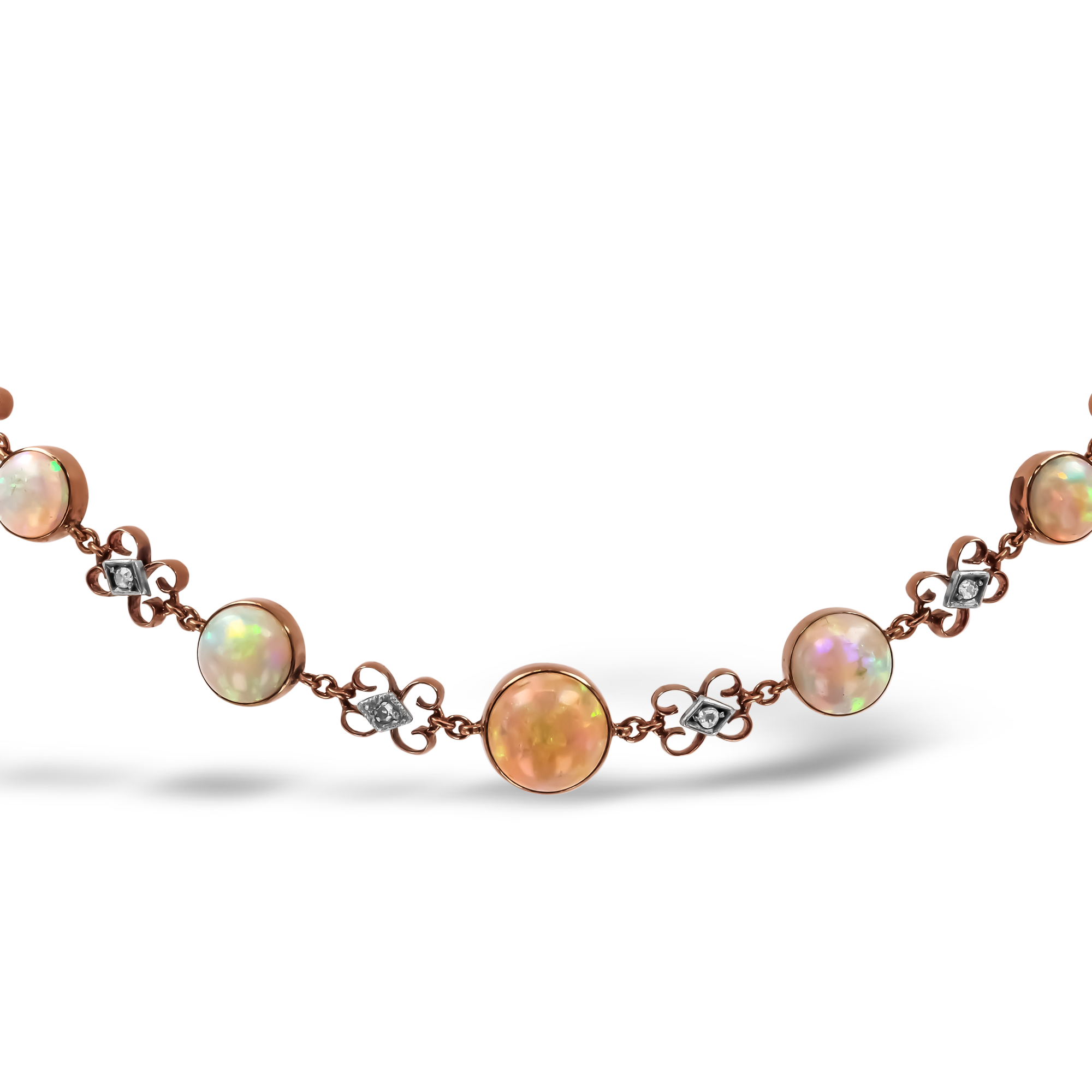 Belle Epoque Alternating Opal and Diamond Necklace Cabochon Cut, Rubover Set_2