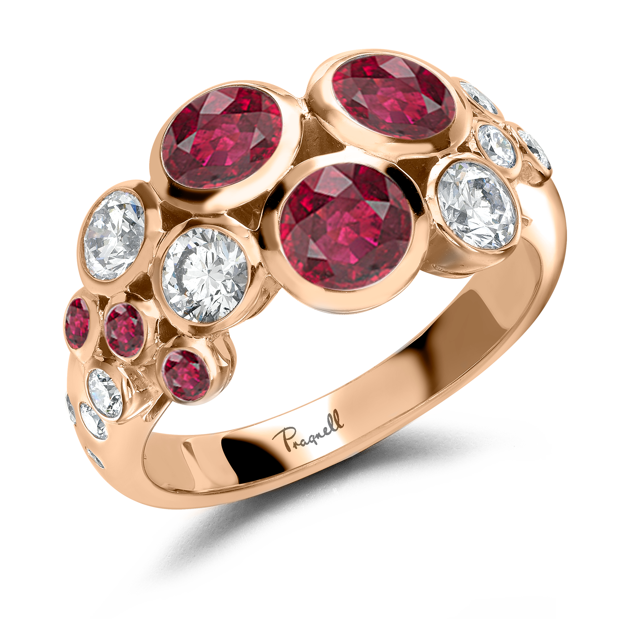 Bubbles Ruby and Diamond Dress Ring Brilliant Cut, Rubover Set_1