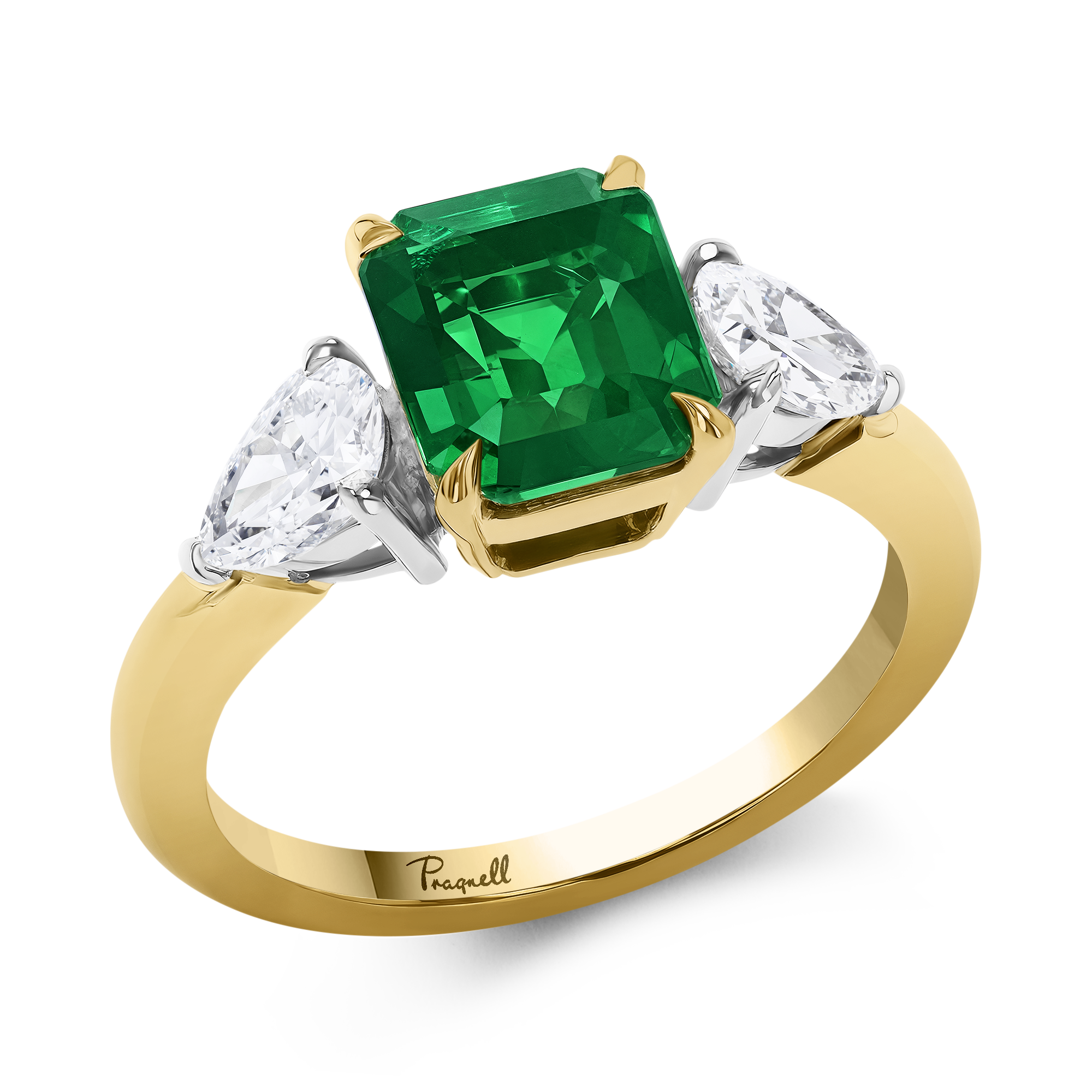 Octagon Cut 2.17ct Brazilian Emerald and Diamond Three Stone Ring Octagon Cut, Claw Set_1