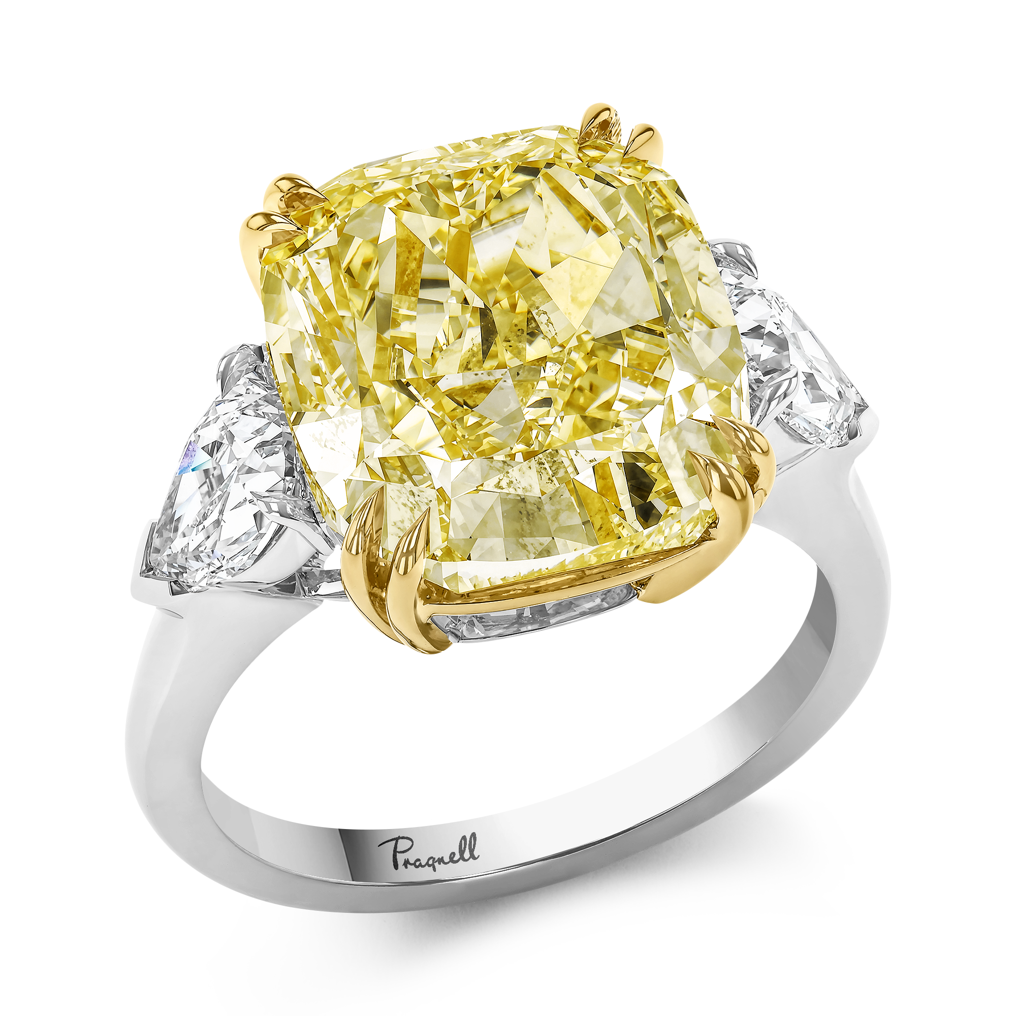 Masterpiece Cushion Cut 10.06ct Fancy Yellow Diamond Ring Cushion modern cut, Claw set_1