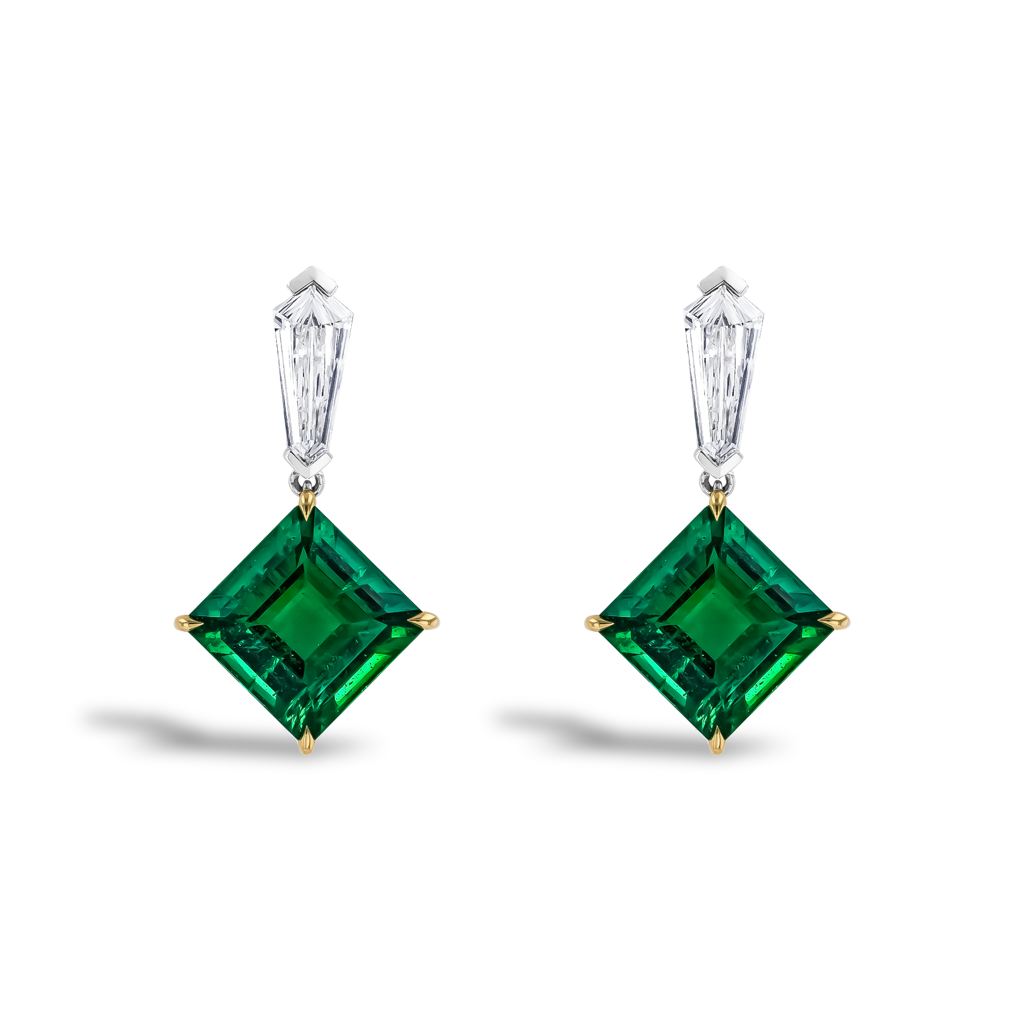 Square Cut Zambian Emerald and Diamond Drop Earrings Square Cut, Claw Set_1