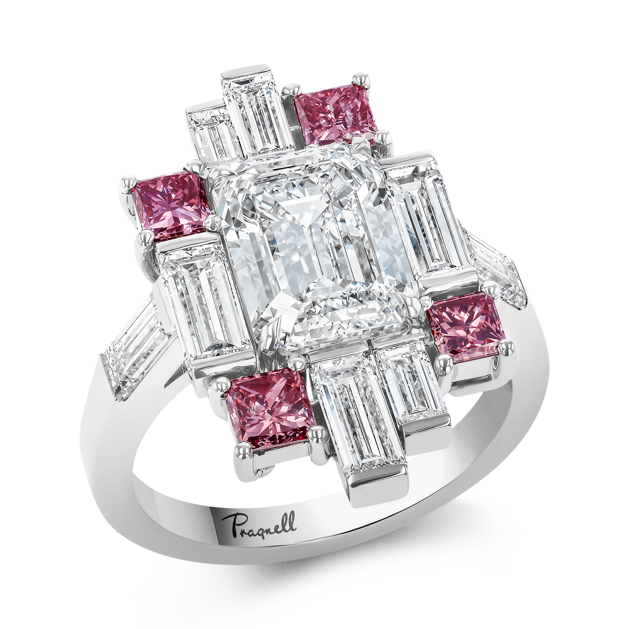 Masterpiece Emerald Cut 3.01ct Diamond and Fancy Vivid Pink Diamond Ring Emerald Cut, Claw Set_1