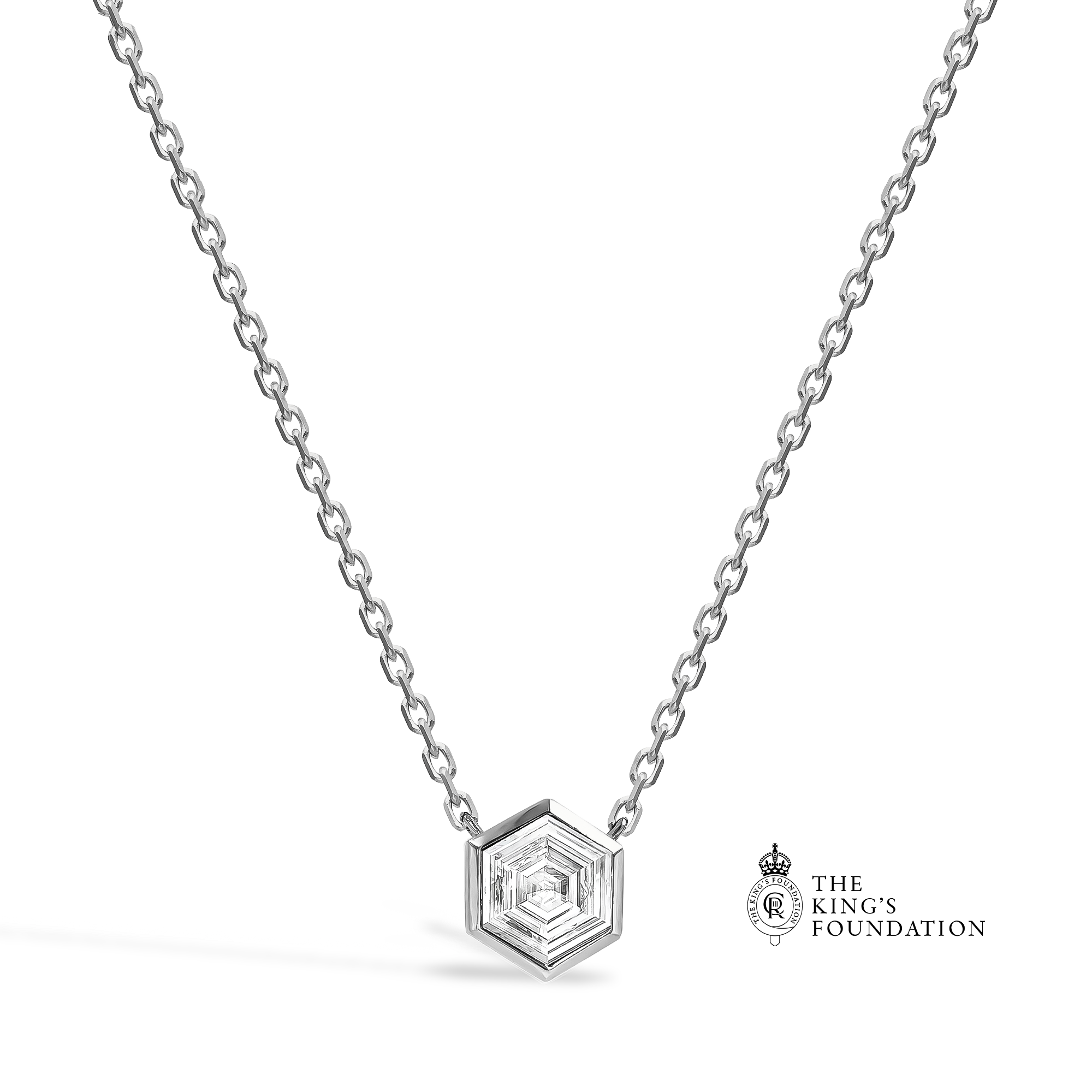 Honeycomb Diamond Solitare Pendant Hexagonal Cut, Rubover Set_1