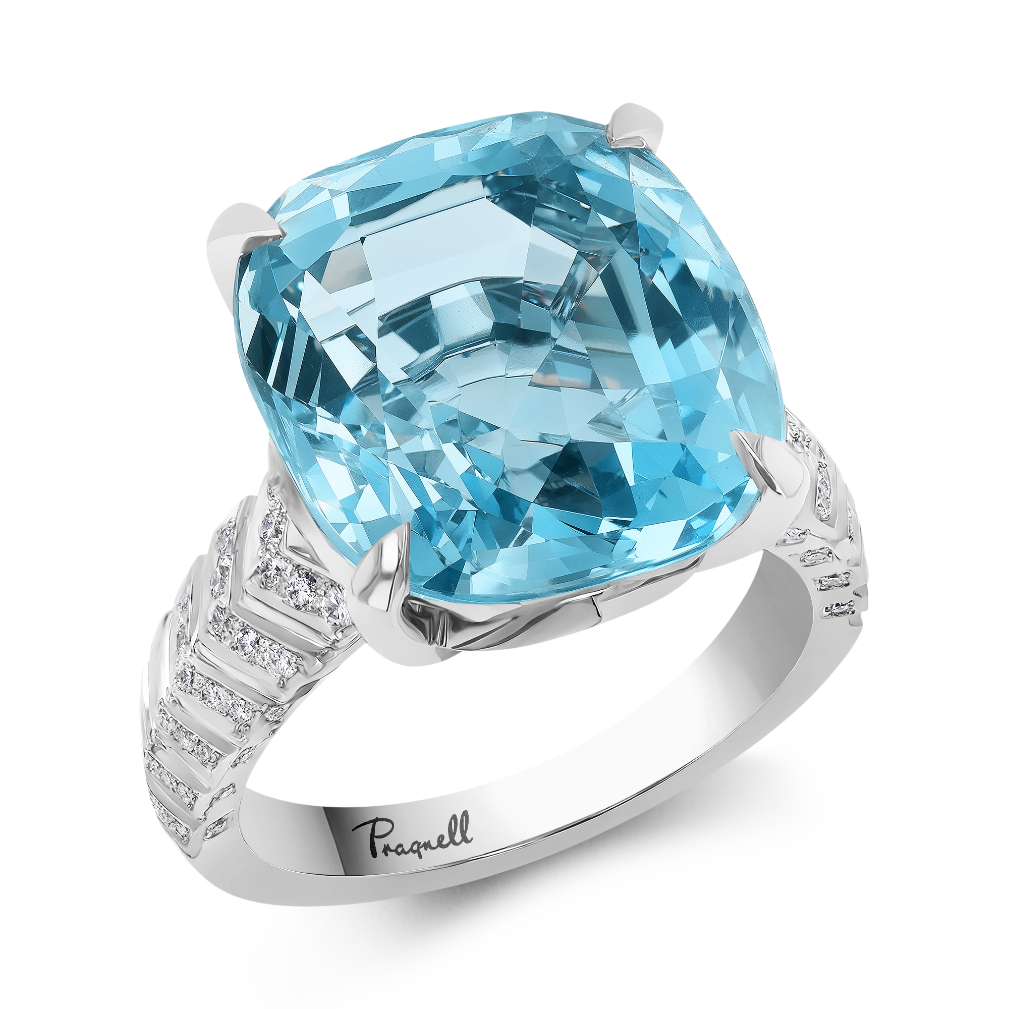 Lukusuzi 12.70ct Aquamarine and Diamond Ring Cushion Cut, Claw Set_1