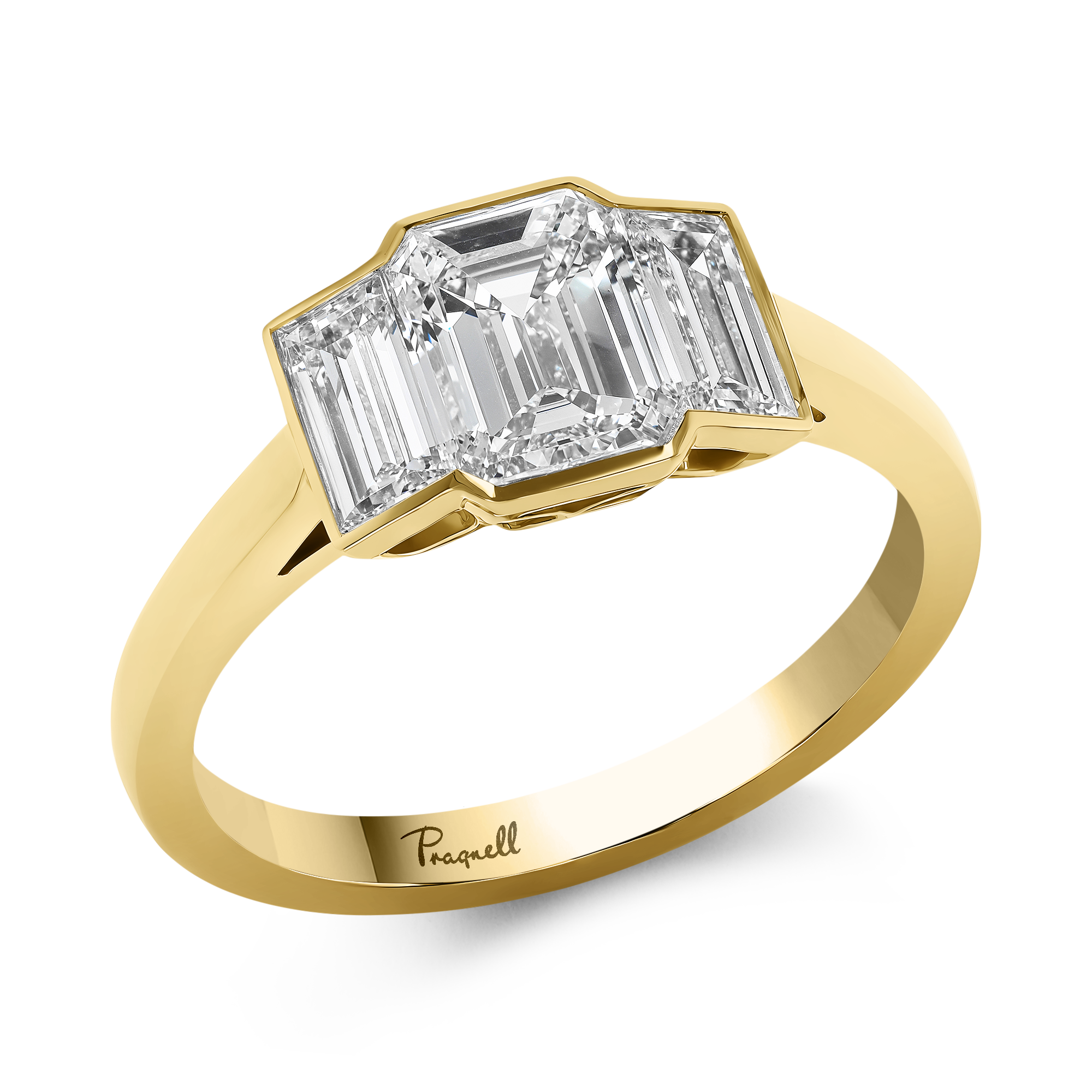 Kingdom 1.84ct Botswana Diamond Three Stone Ring Emerald Cut, Rubover Set_1