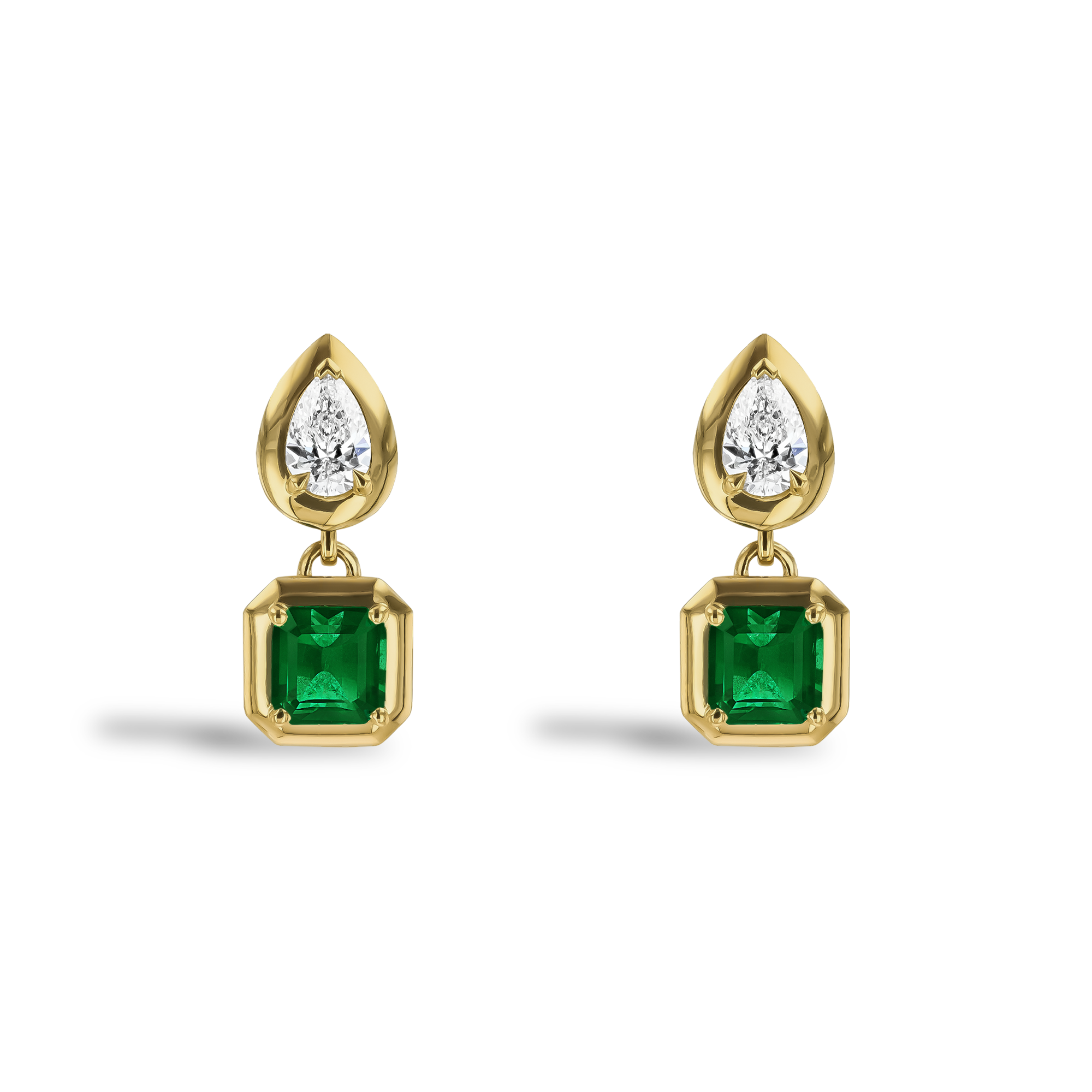 Skimming Stone 1.84ct Emerald and Diamond Drop Earrings Emerald & Pear Cut, Claw Set_1