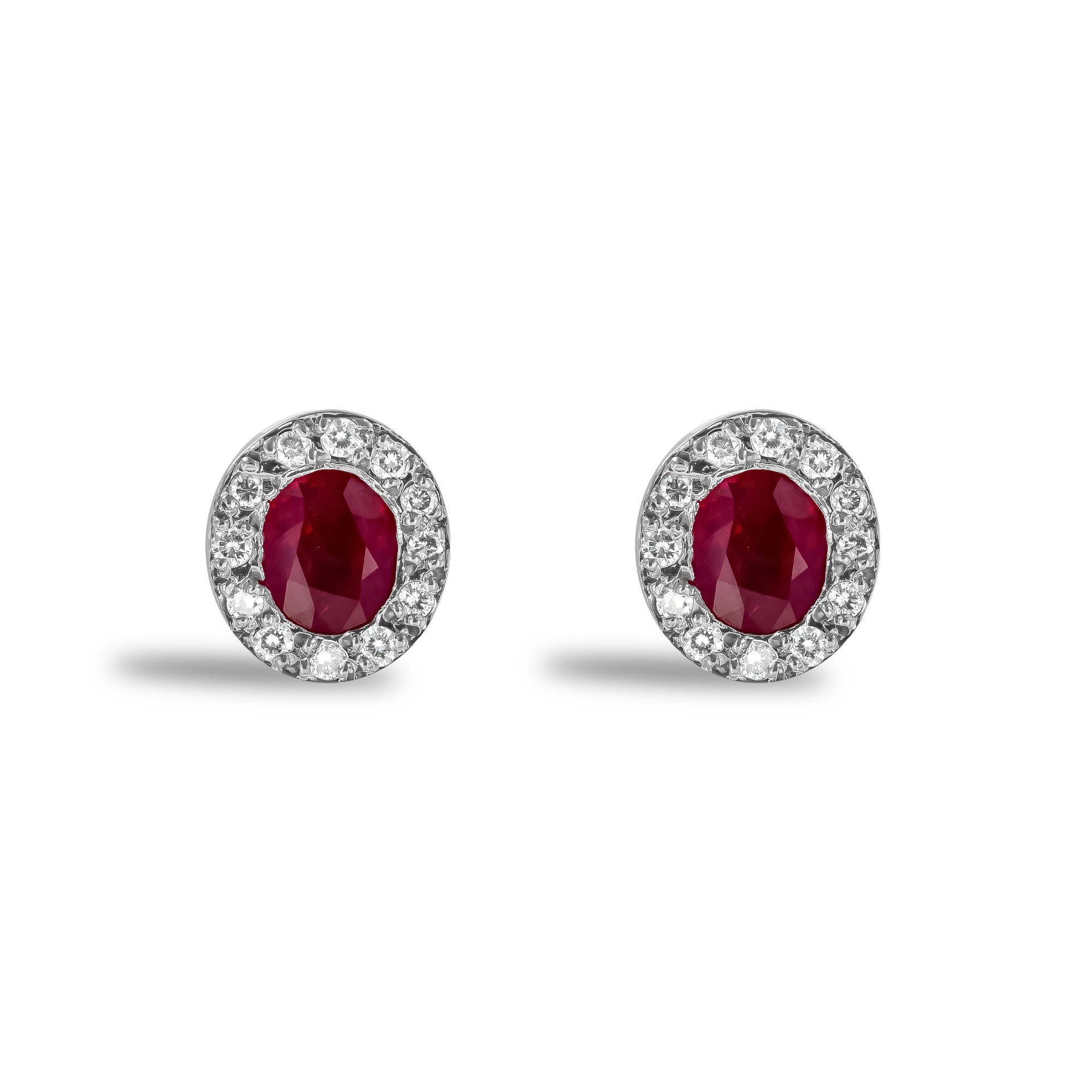 Oval Cut 1.70ct Ruby and Diamond Cluster Earrings Oval Cut, Claw Set_1