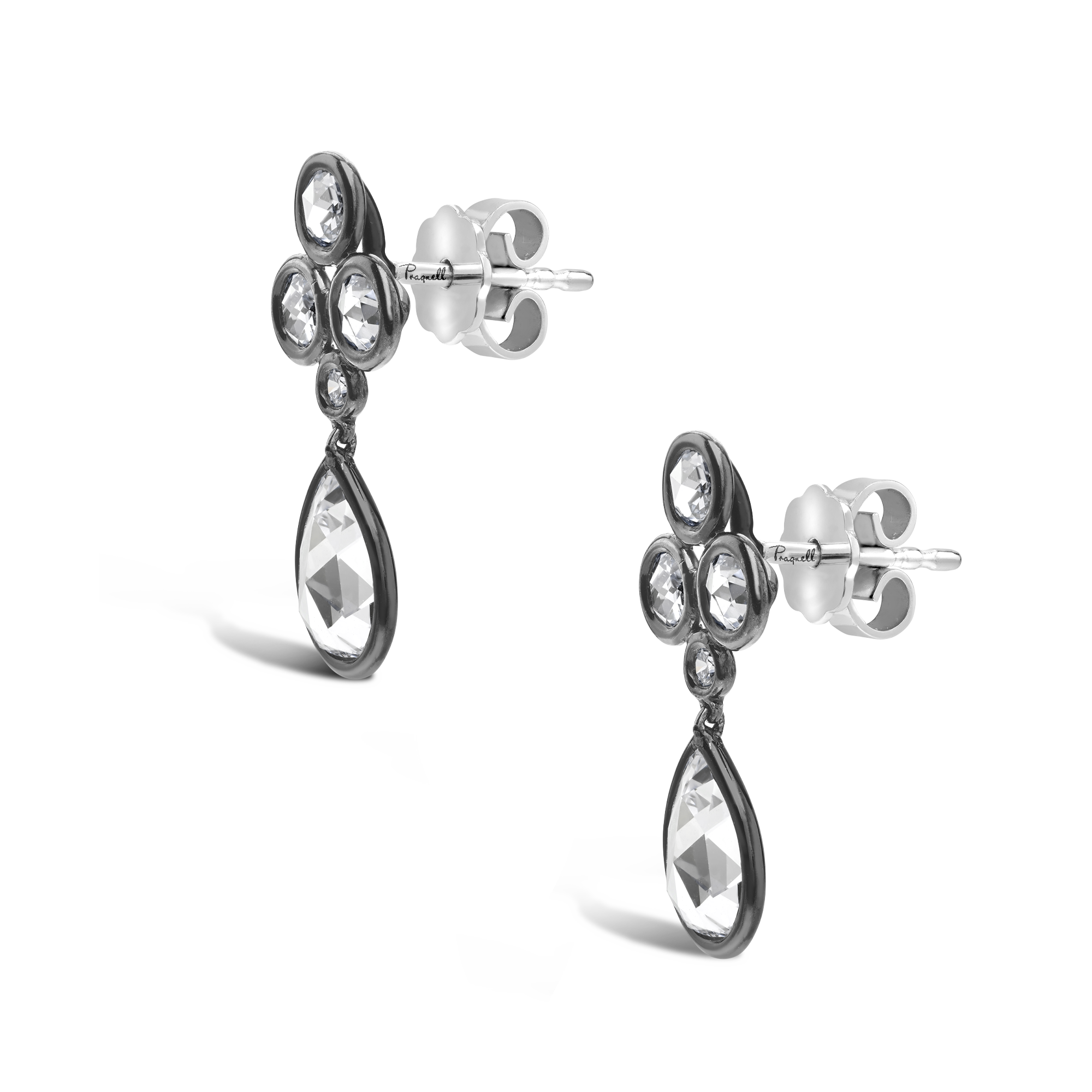 Pear Shaped Diamond Earrings Rose Cut, Rubover Set_2