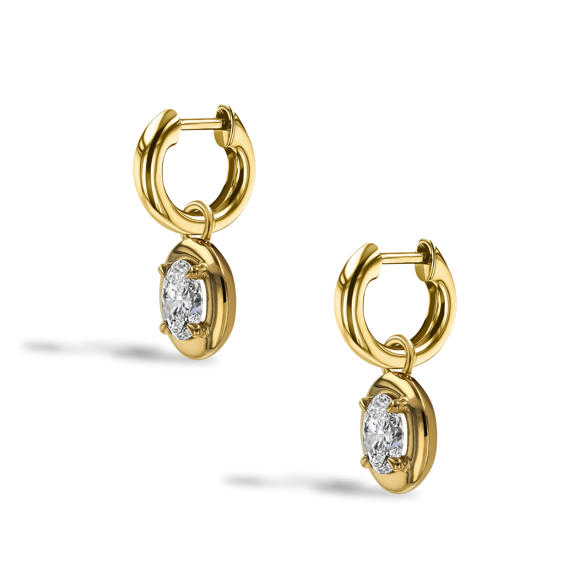 Skimming Stone 1.01ct Oval Diamond Hoop Drop Earrings Oval Cut, Claw Set_3