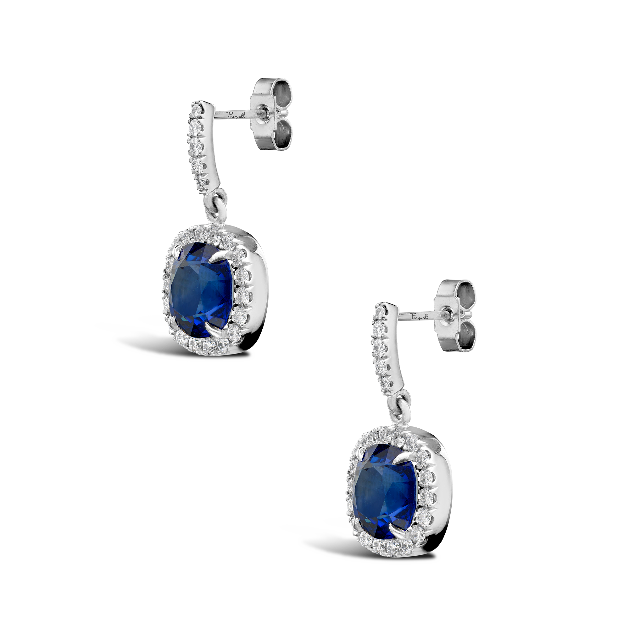 Madagascan Cushion Sapphire Drop Earrings Cushion & Brilliant Cut, Claw Set_2