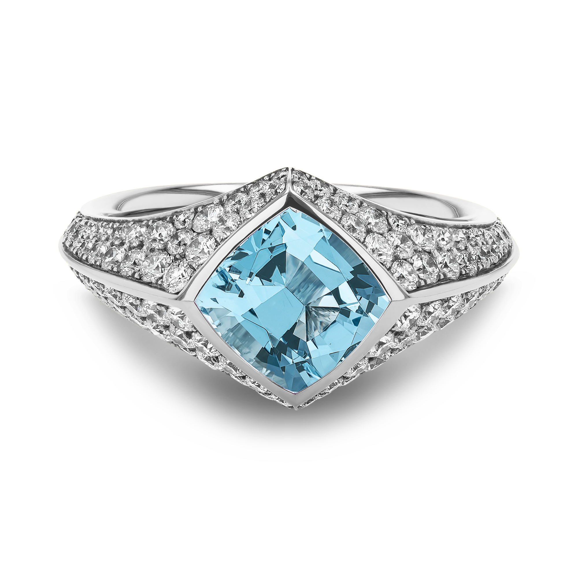 Square Cut 1.30ct Aquamarine and Diamond Ring Square Cut, Rubover Set_2