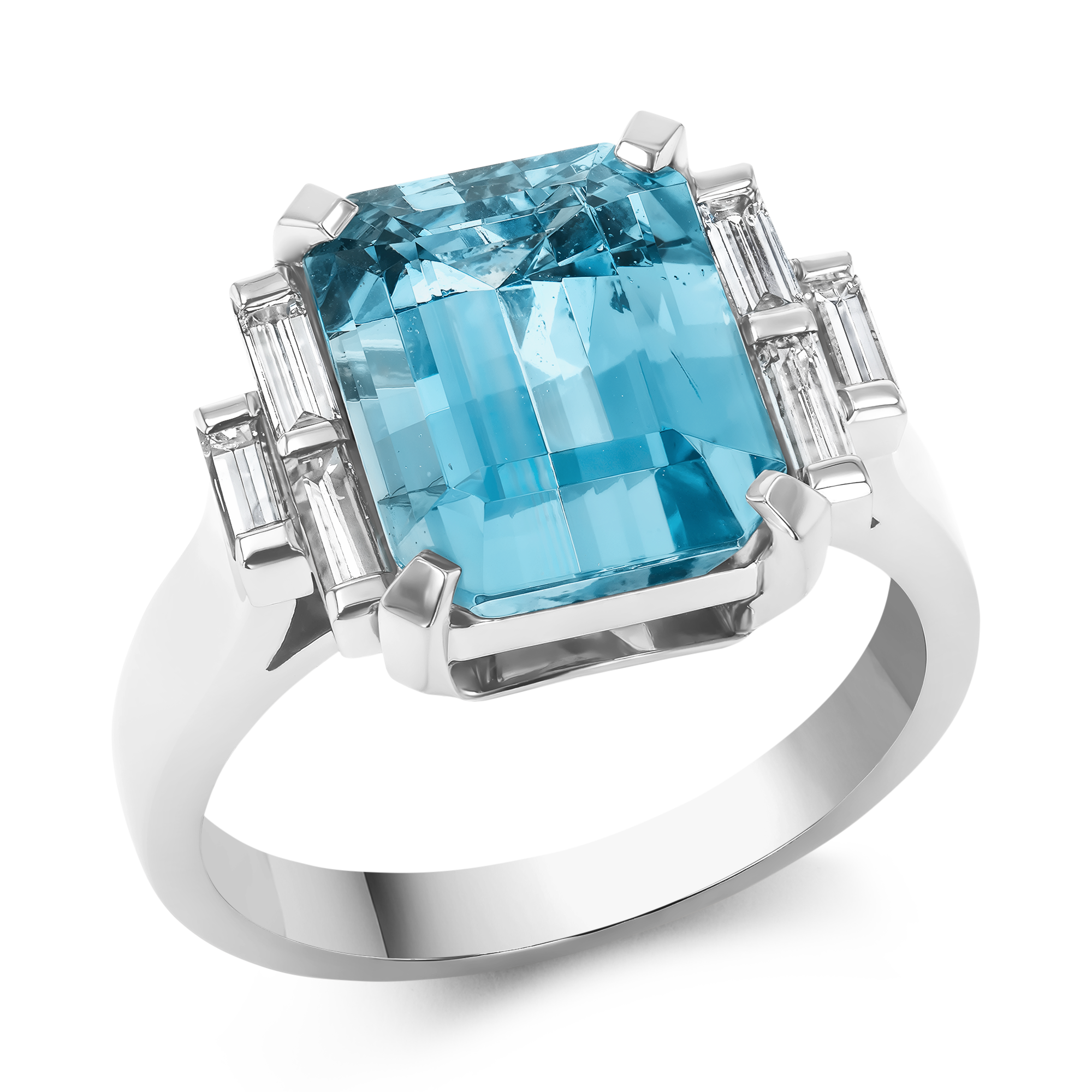 Emerald Cut 3.54ct Aquamarine and Diamond Ring Emerald Cut, Claw Set_1