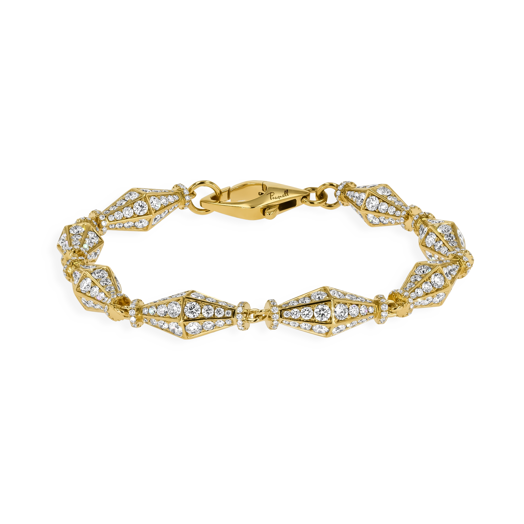 Cleopatra 5.38ct Diamond Gold Faceted Barrel Link Bracelet Brilliant cut, Claw set_1